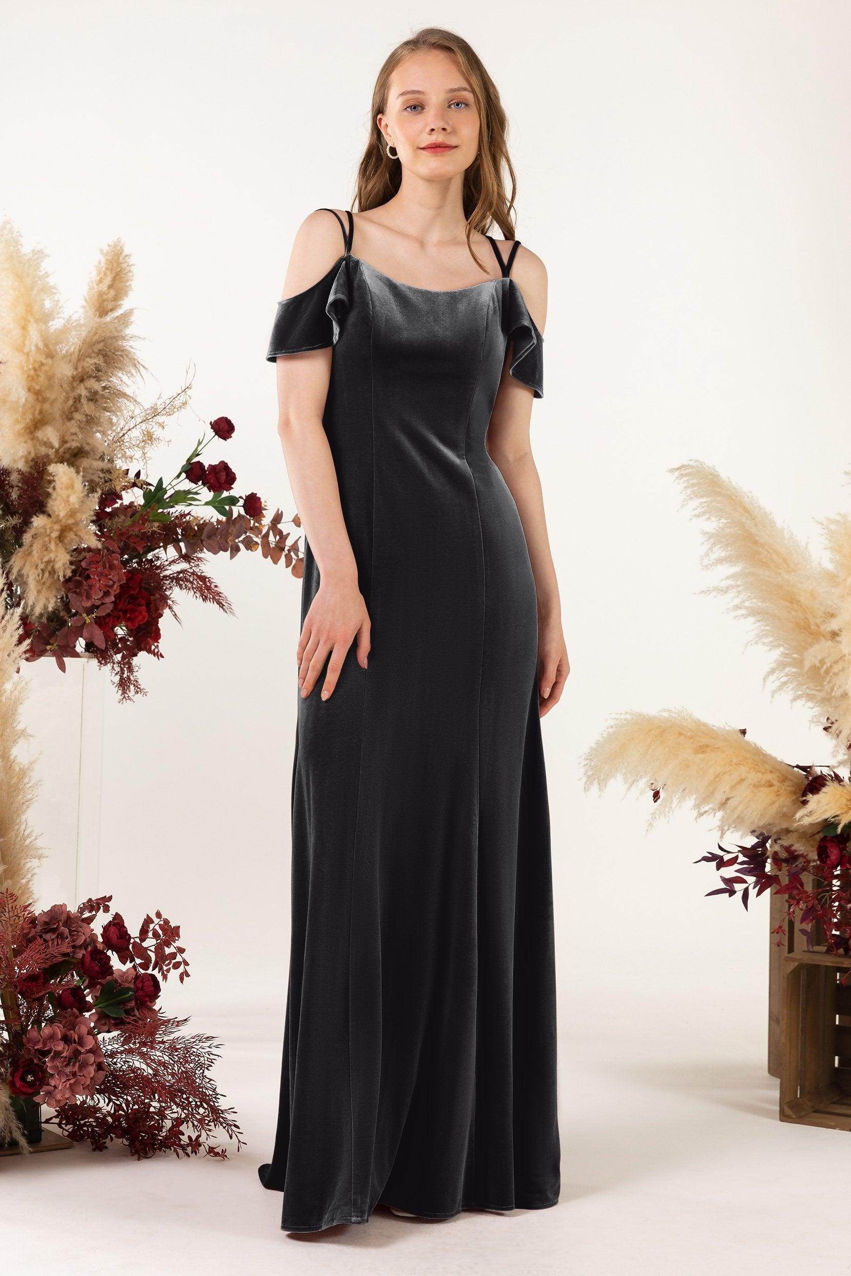 Trumpet Sweep-Brush Train Velvet Bridesmaid Dress Formal Dresses CB0526