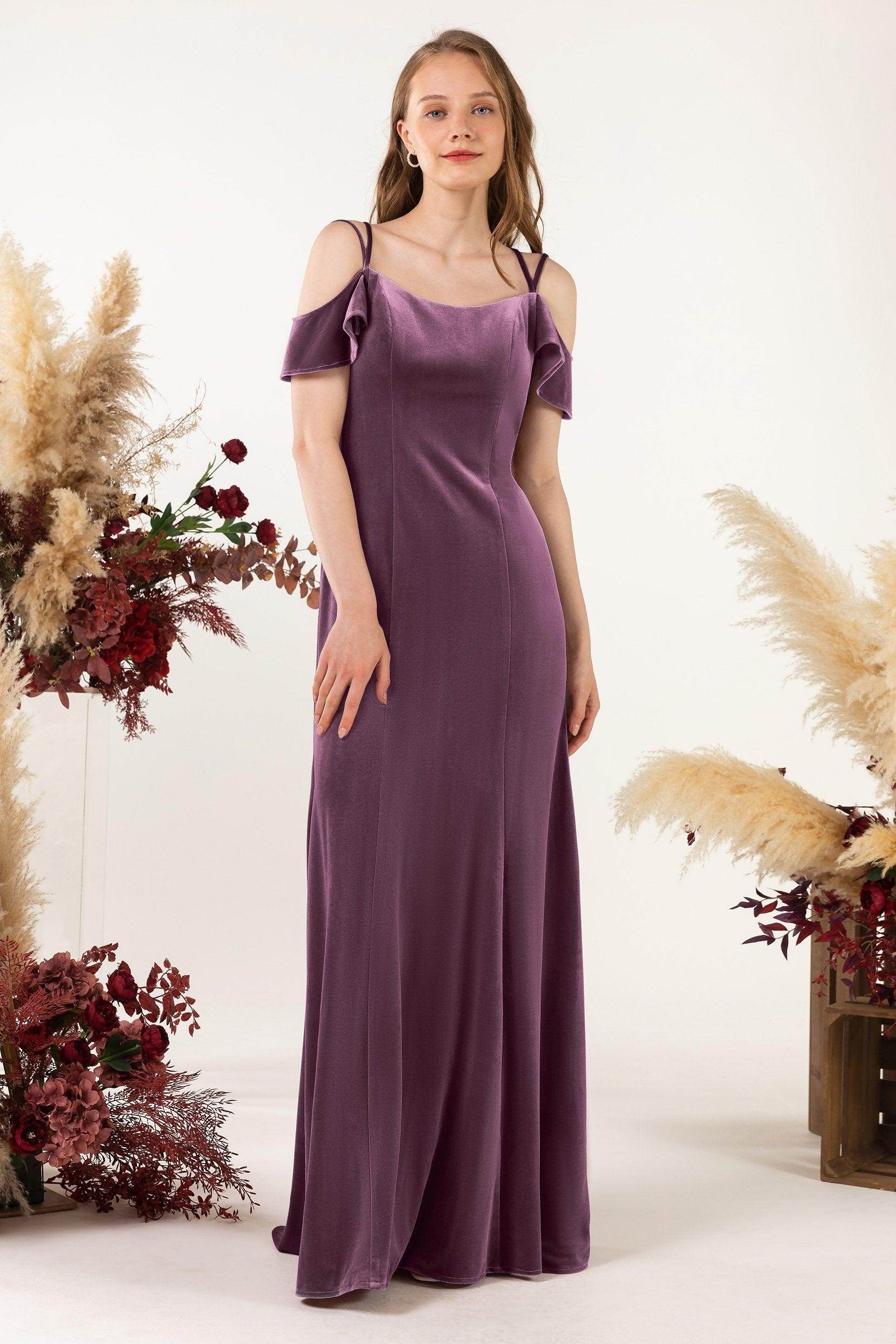Trumpet Sweep-Brush Train Velvet Bridesmaid Dress Formal Dresses CB0526