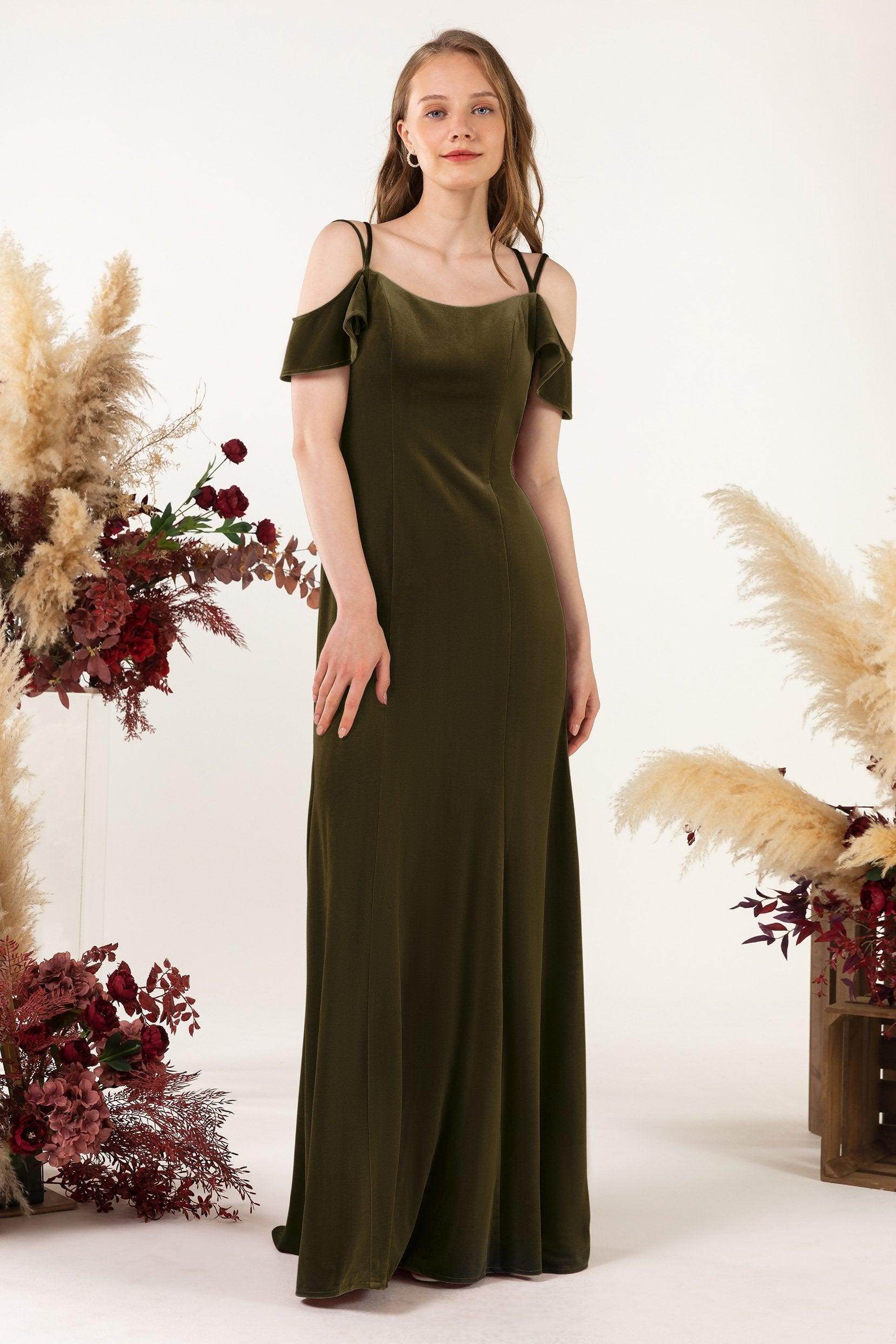 Trumpet Sweep-Brush Train Velvet Bridesmaid Dress Formal Dresses CB0526