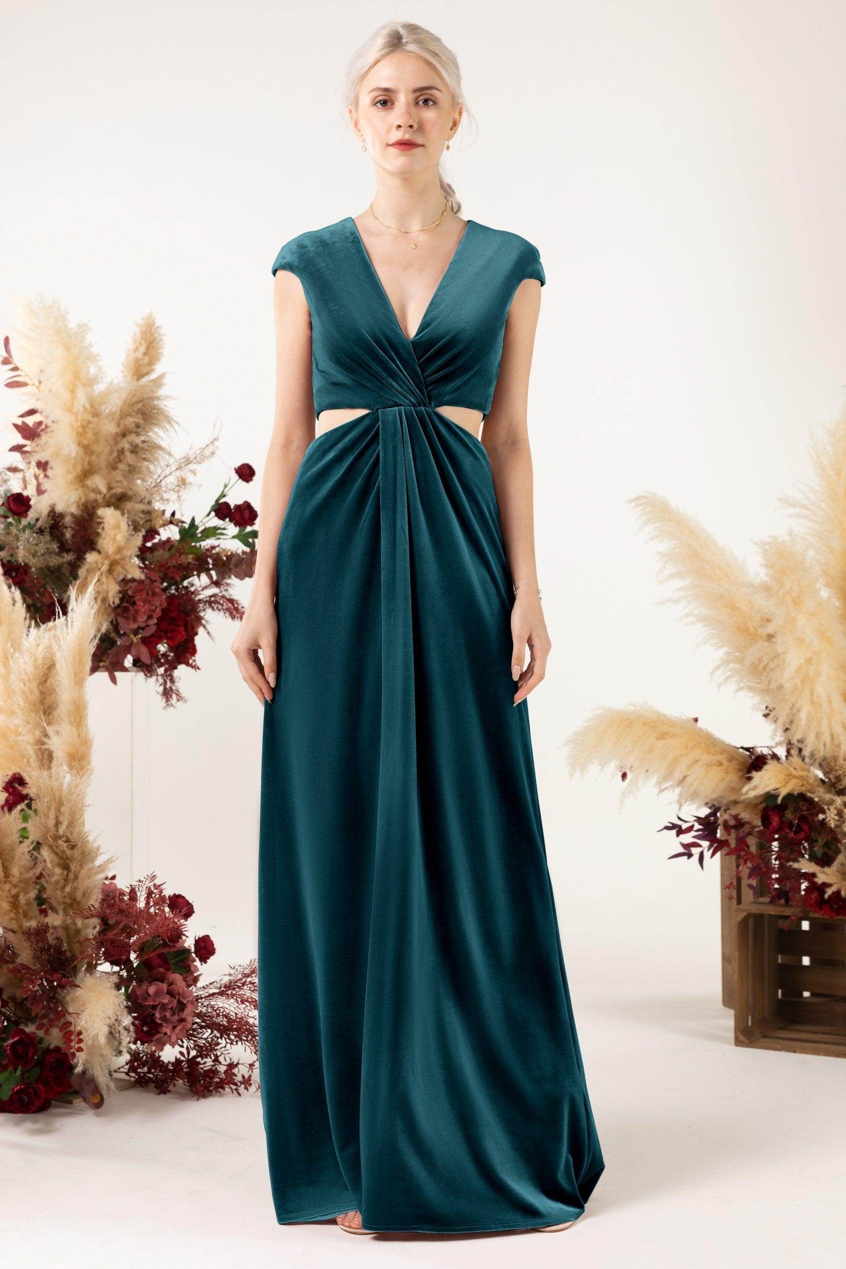Sheath Sweep-Brush Train Velvet Bridesmaid Dress Formal Dresses CB0527