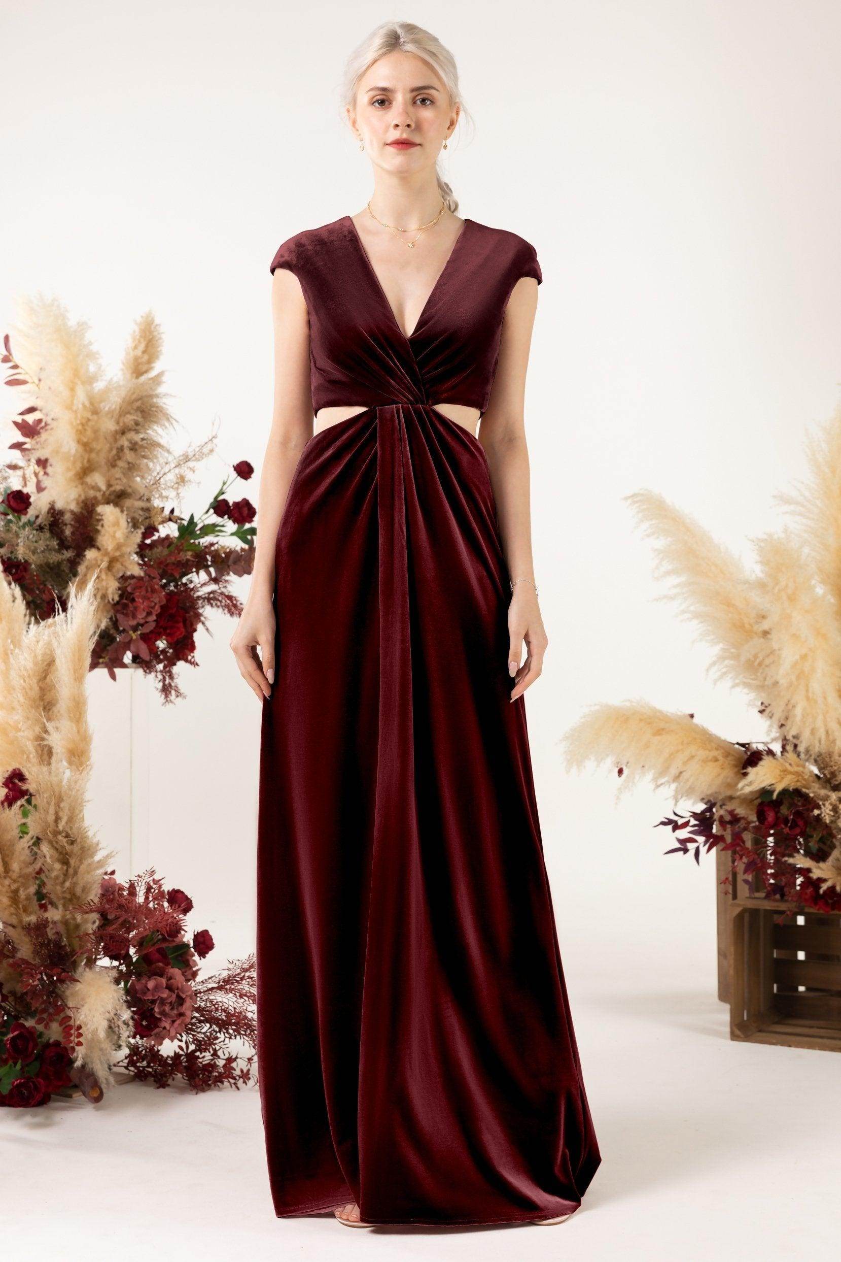Sheath Sweep-Brush Train Velvet Bridesmaid Dress Formal Dresses CB0527