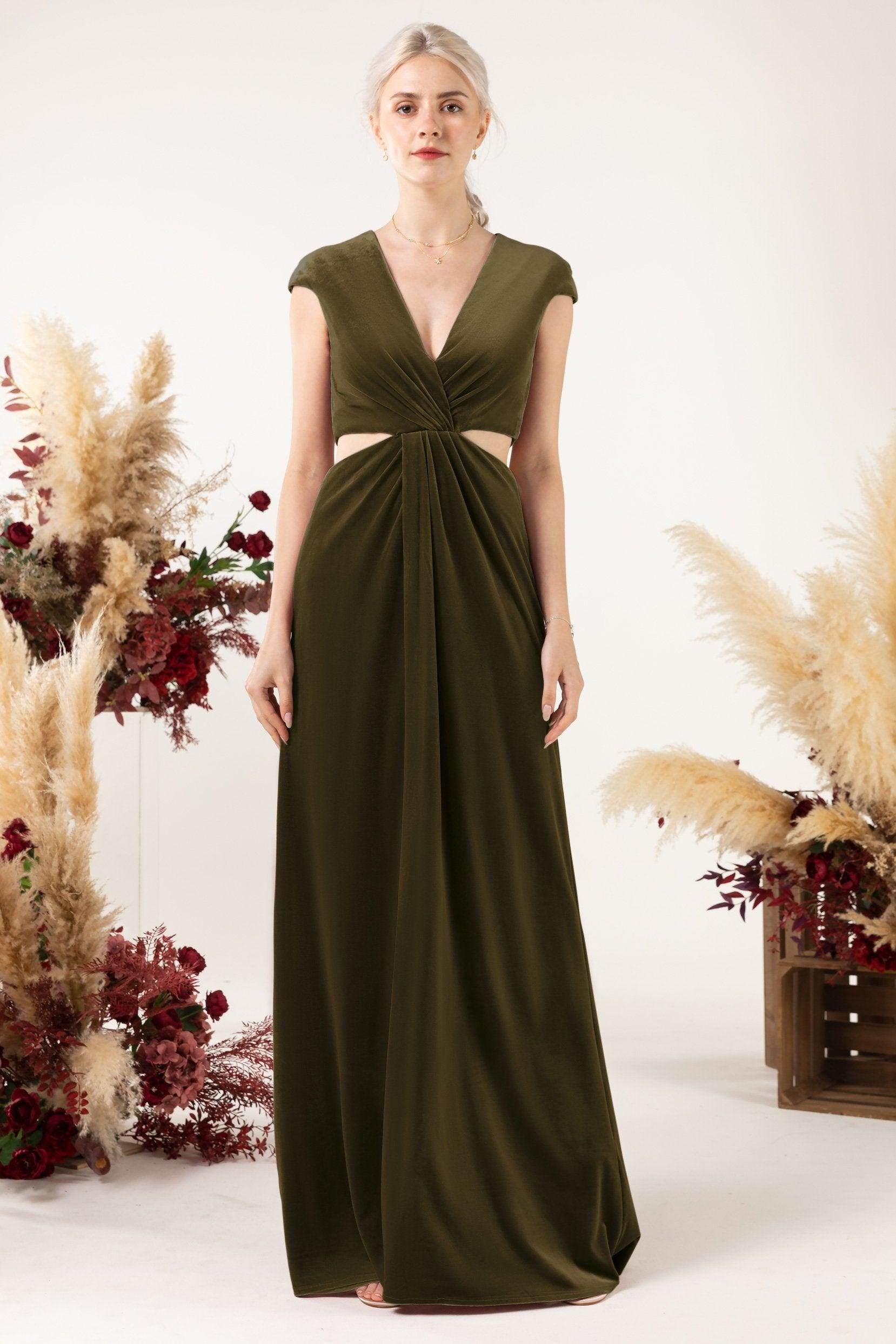 Sheath Sweep-Brush Train Velvet Bridesmaid Dress Formal Dresses CB0527