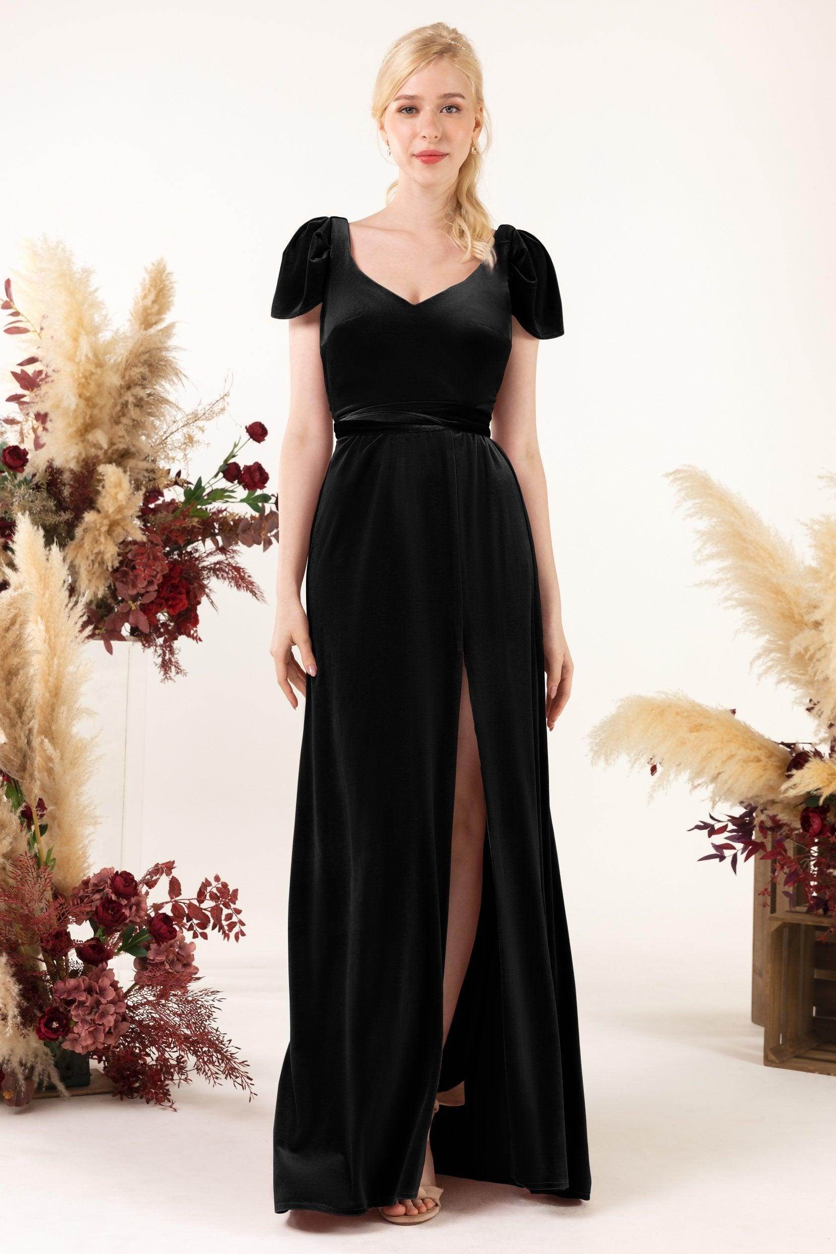 Sheath-Column Floor Length Velvet Bridesmaid Dress Formal Dresses CB0528