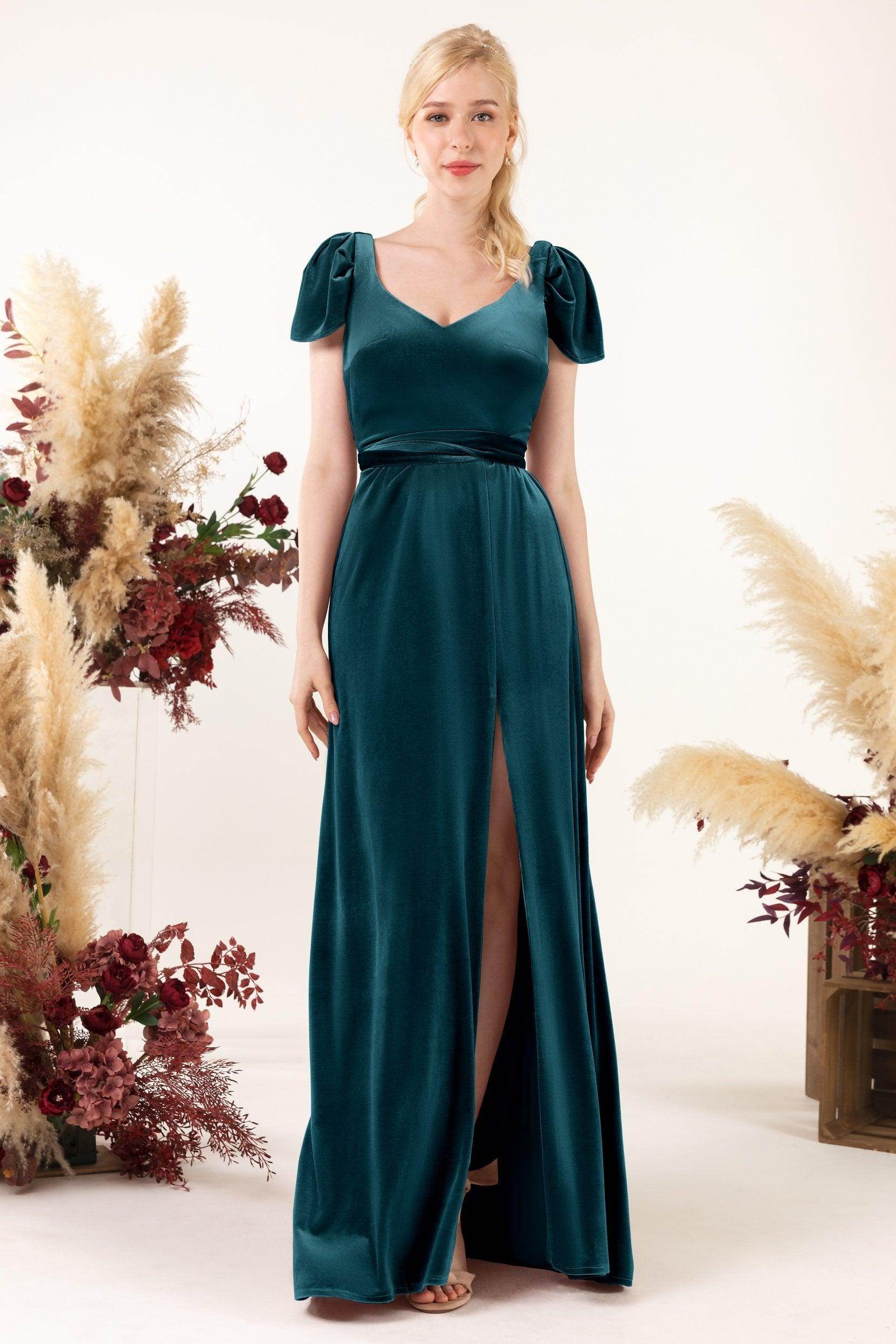 Sheath-Column Floor Length Velvet Bridesmaid Dress Formal Dresses CB0528