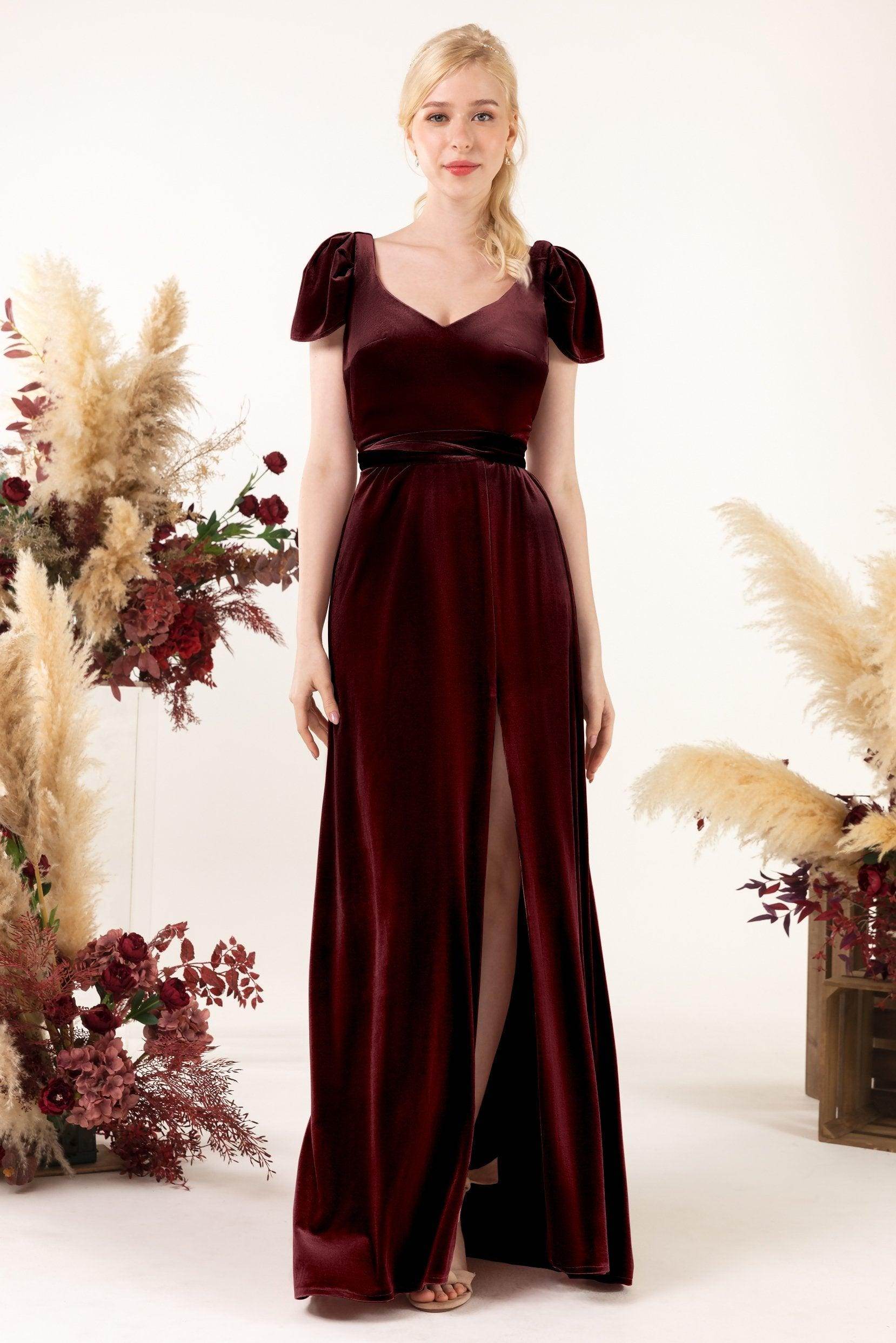 Sheath-Column Floor Length Velvet Bridesmaid Dress Formal Dresses CB0528