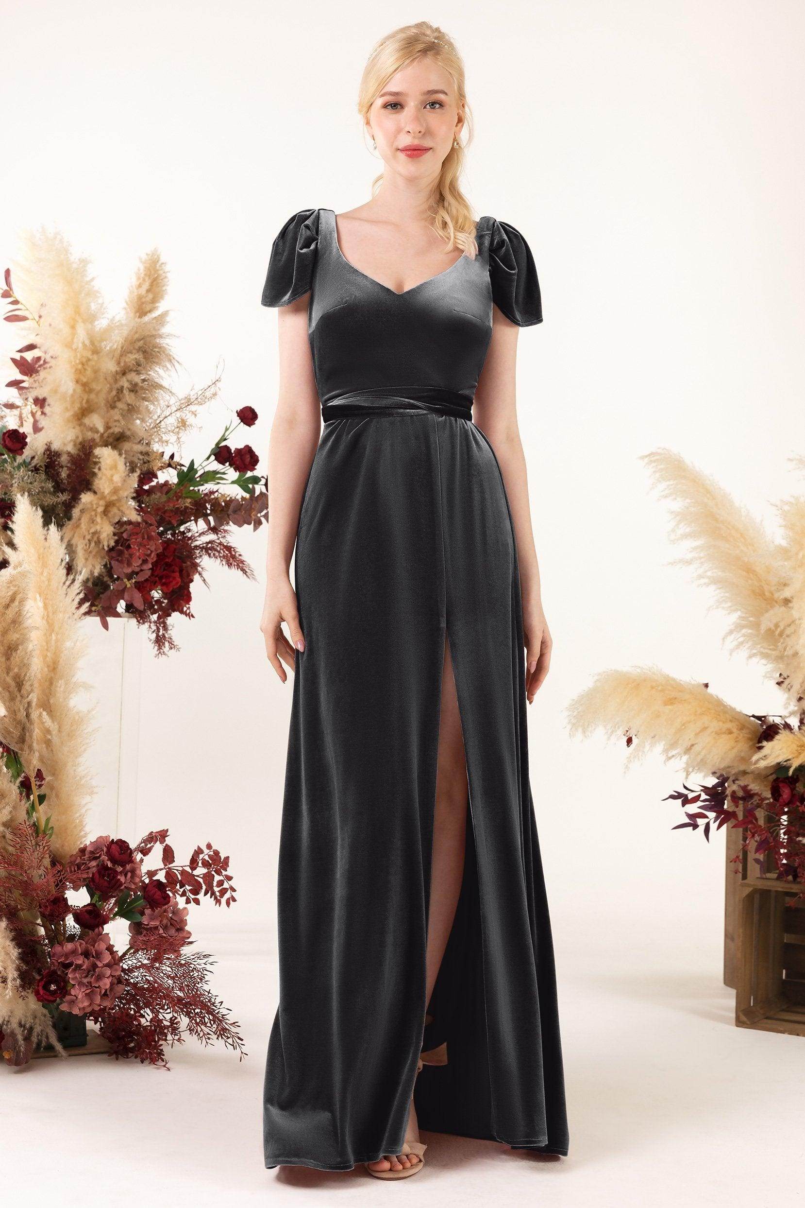 Sheath-Column Floor Length Velvet Bridesmaid Dress Formal Dresses CB0528