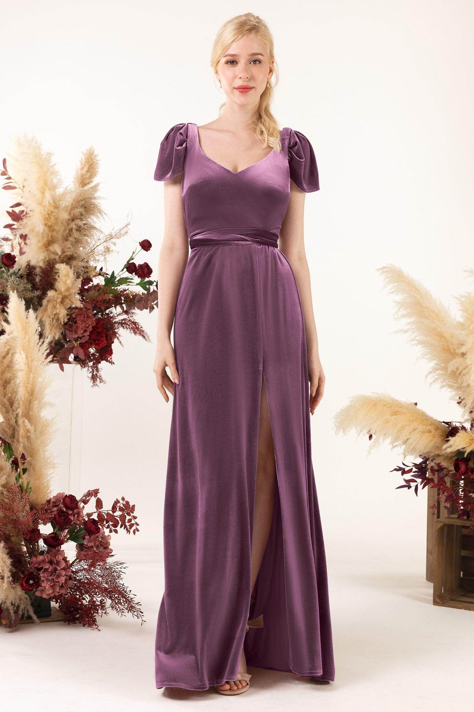 Sheath-Column Floor Length Velvet Bridesmaid Dress Formal Dresses CB0528