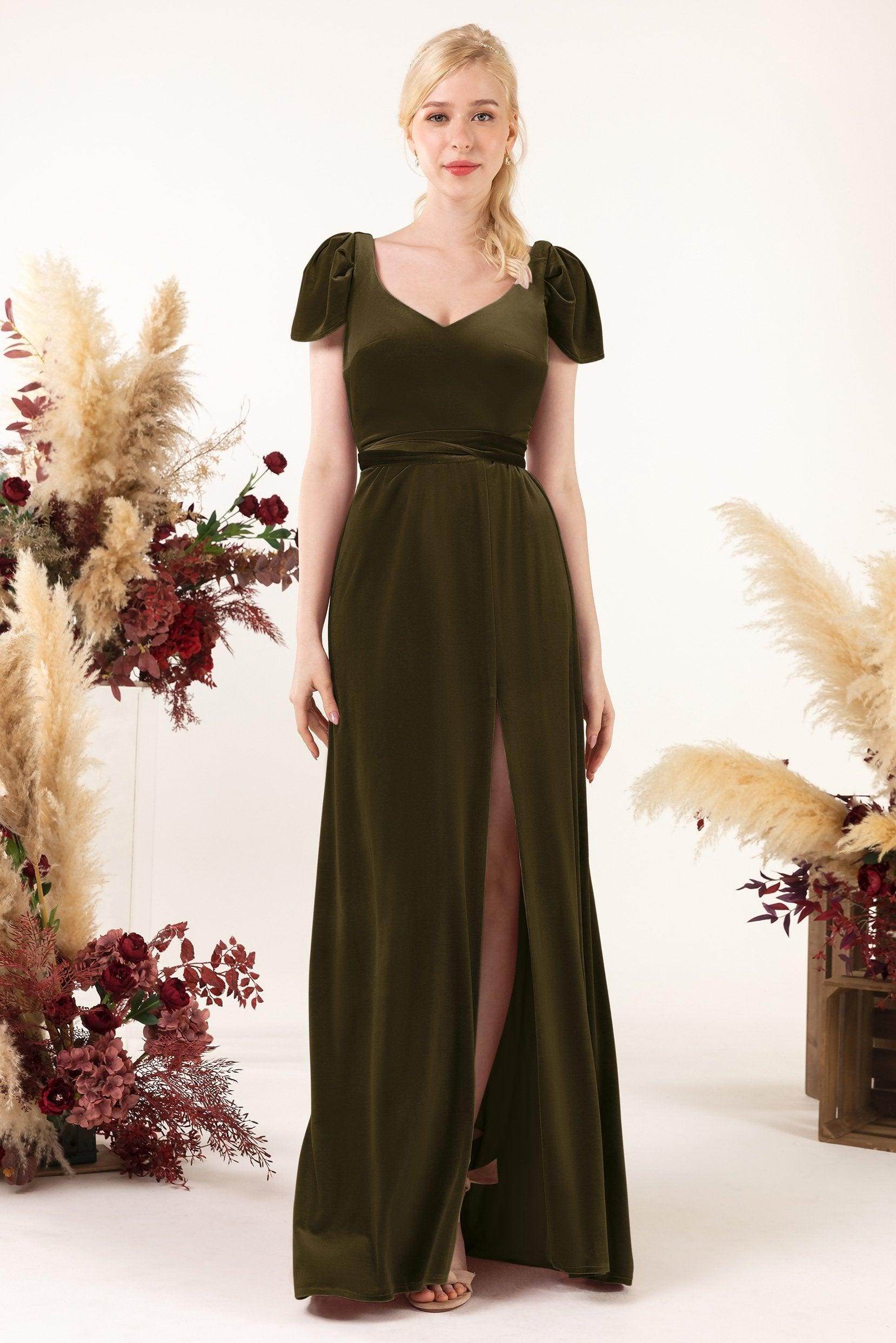 Sheath-Column Floor Length Velvet Bridesmaid Dress Formal Dresses CB0528