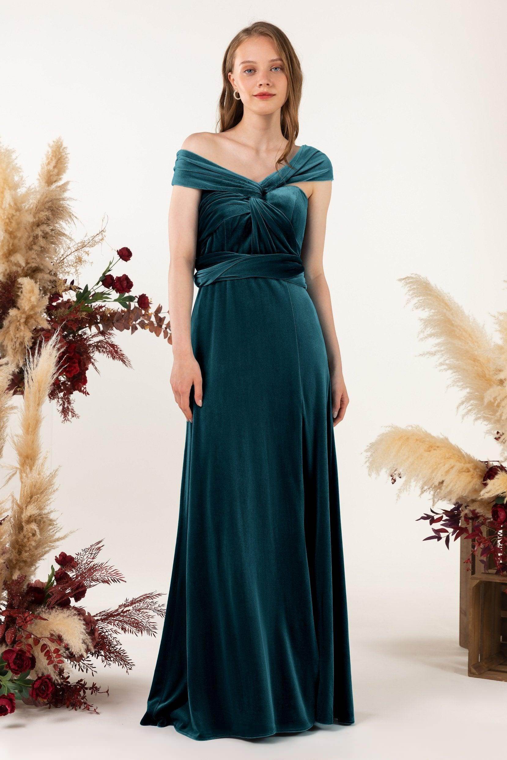 Sheath-Column Floor Length Velvet Bridesmaid Dress Formal Dresses CB0529