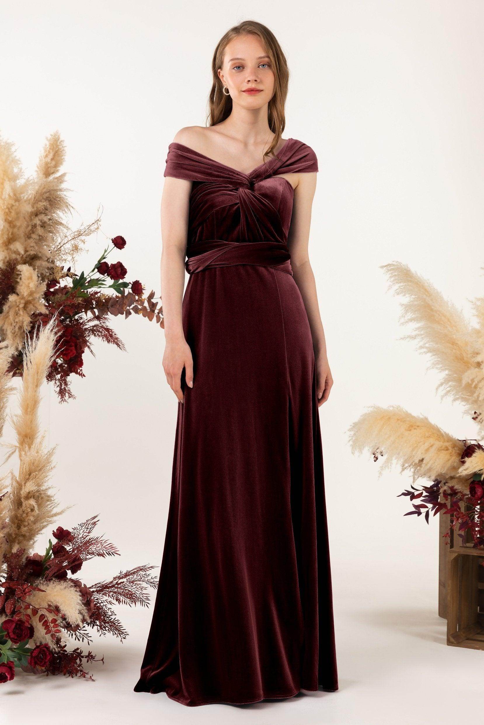 Sheath-Column Floor Length Velvet Bridesmaid Dress Formal Dresses CB0529