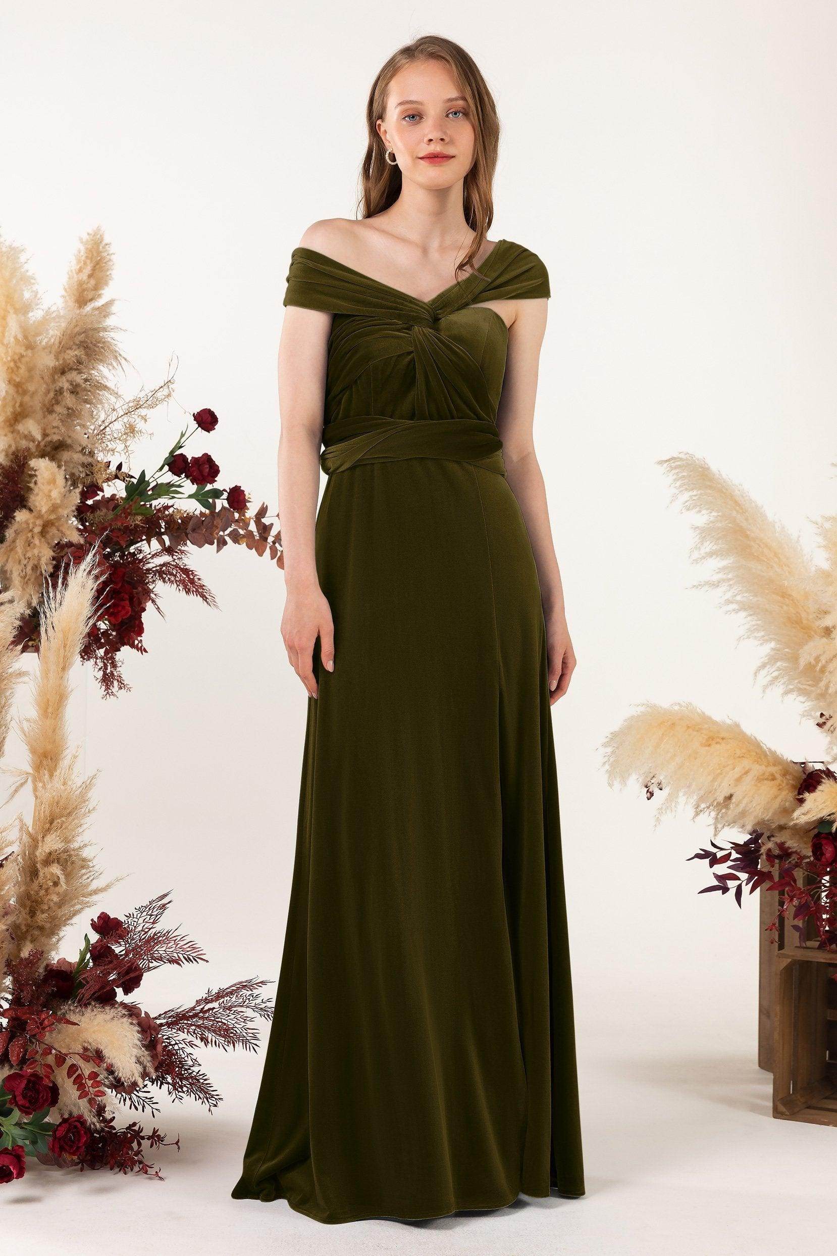 Sheath-Column Floor Length Velvet Bridesmaid Dress Formal Dresses CB0529