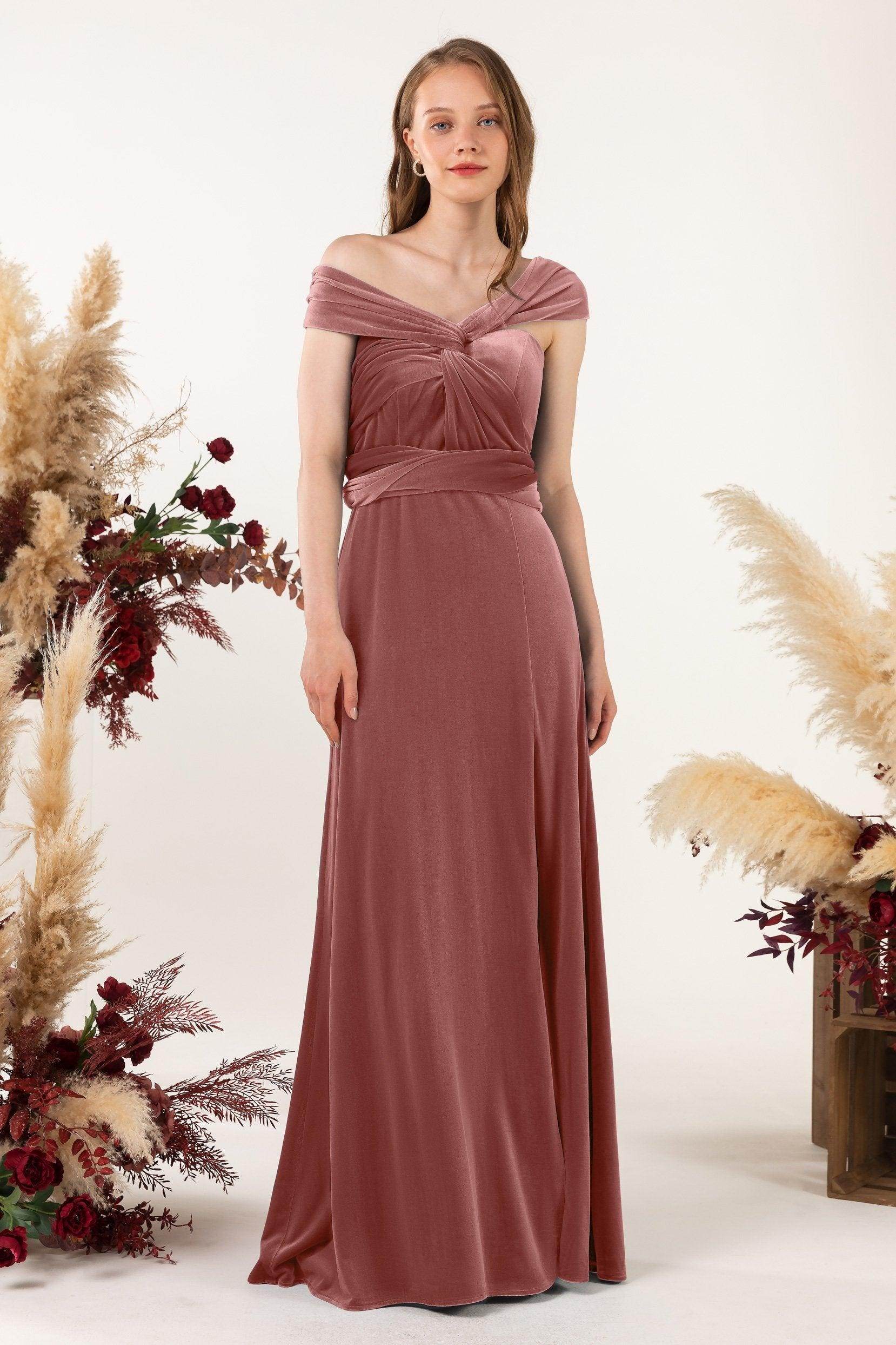 Sheath-Column Floor Length Velvet Bridesmaid Dress Formal Dresses CB0529