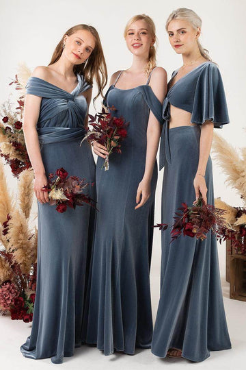 Sheath-Column Floor Length Velvet Bridesmaid Dress Formal Dresses CB0529