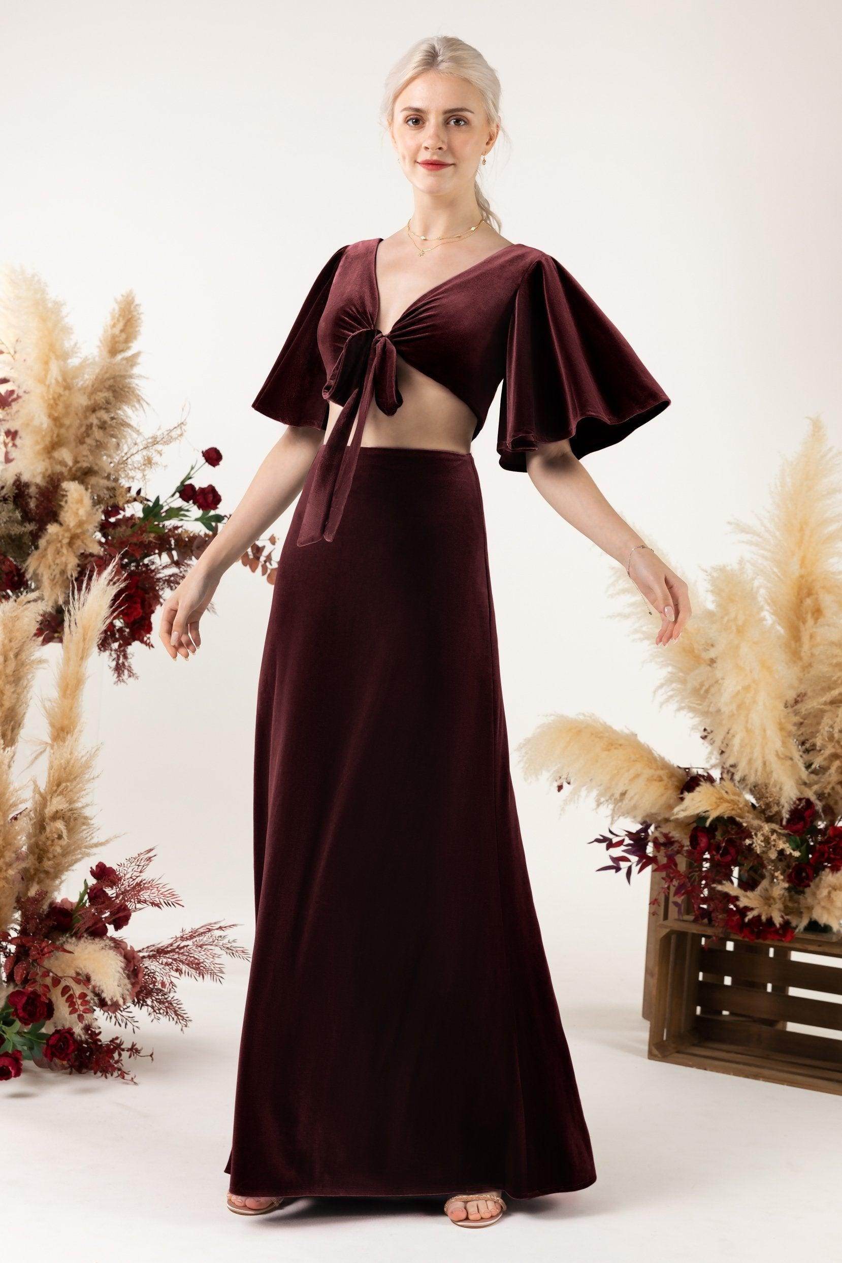 Sheath Sweep-Brush Train Velvet Bridesmaid Dress CB0530
