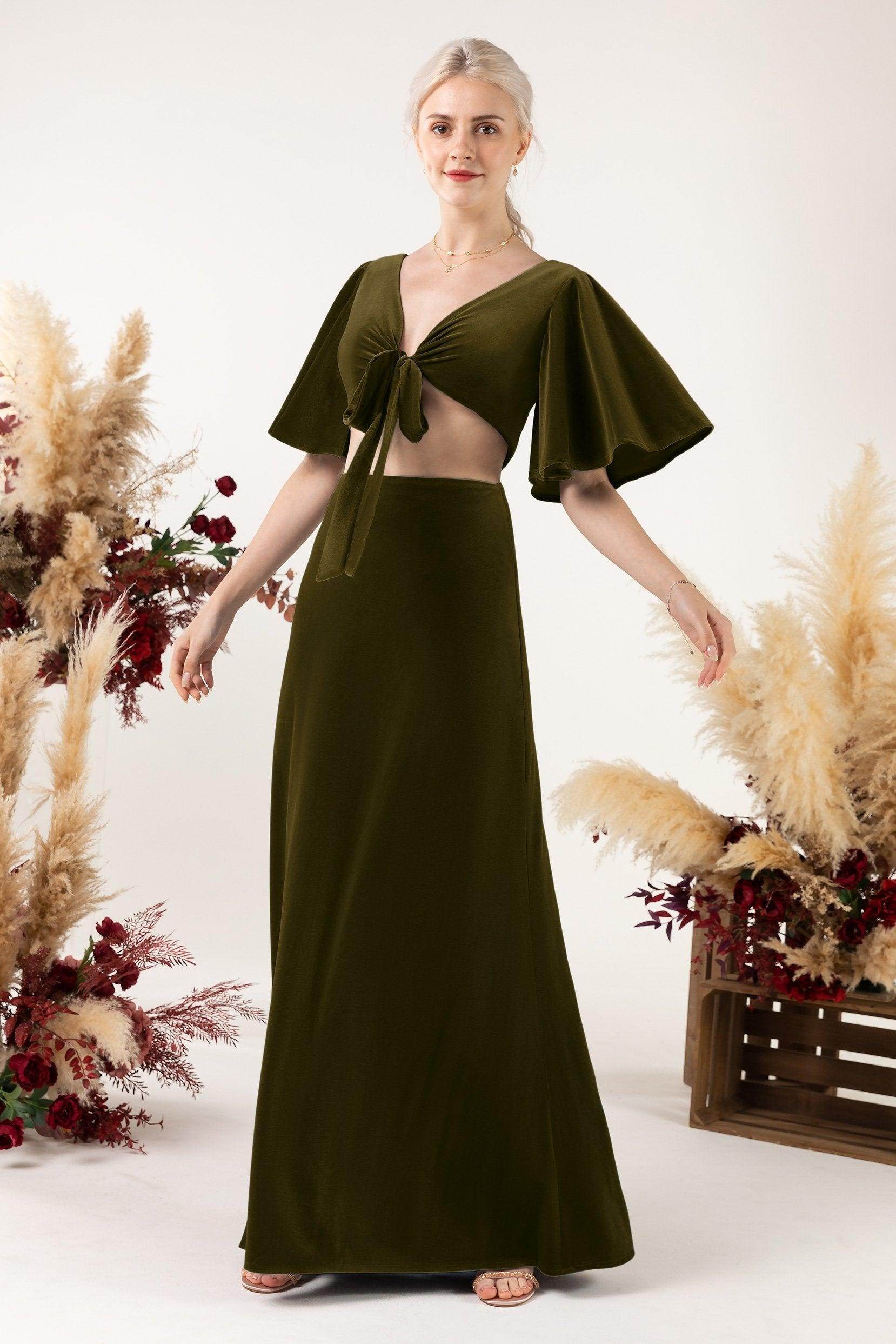 Sheath Sweep-Brush Train Velvet Bridesmaid Dress CB0530