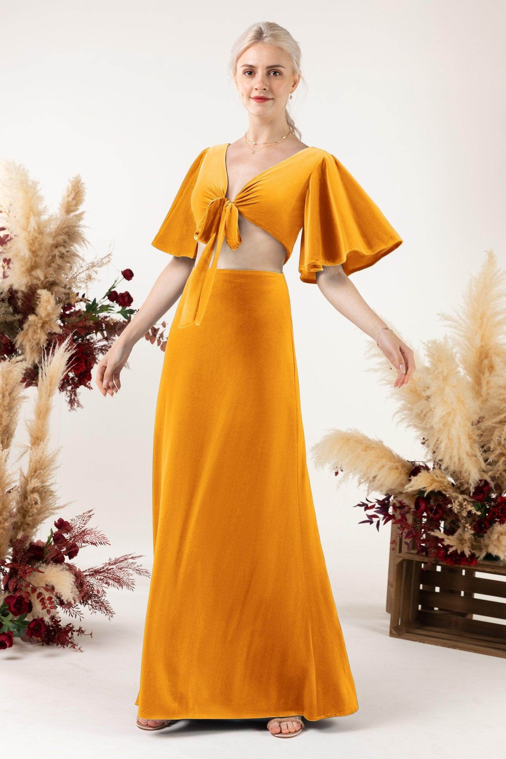 Sheath Sweep-Brush Train Velvet Bridesmaid Dress CB0530