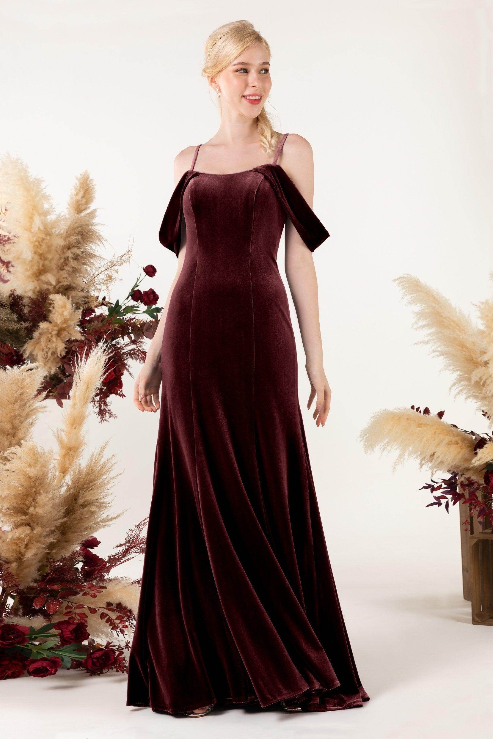 Trumpet Sweep-Brush Train Velvet Bridesmaid Dress Formal Dresses CB0531
