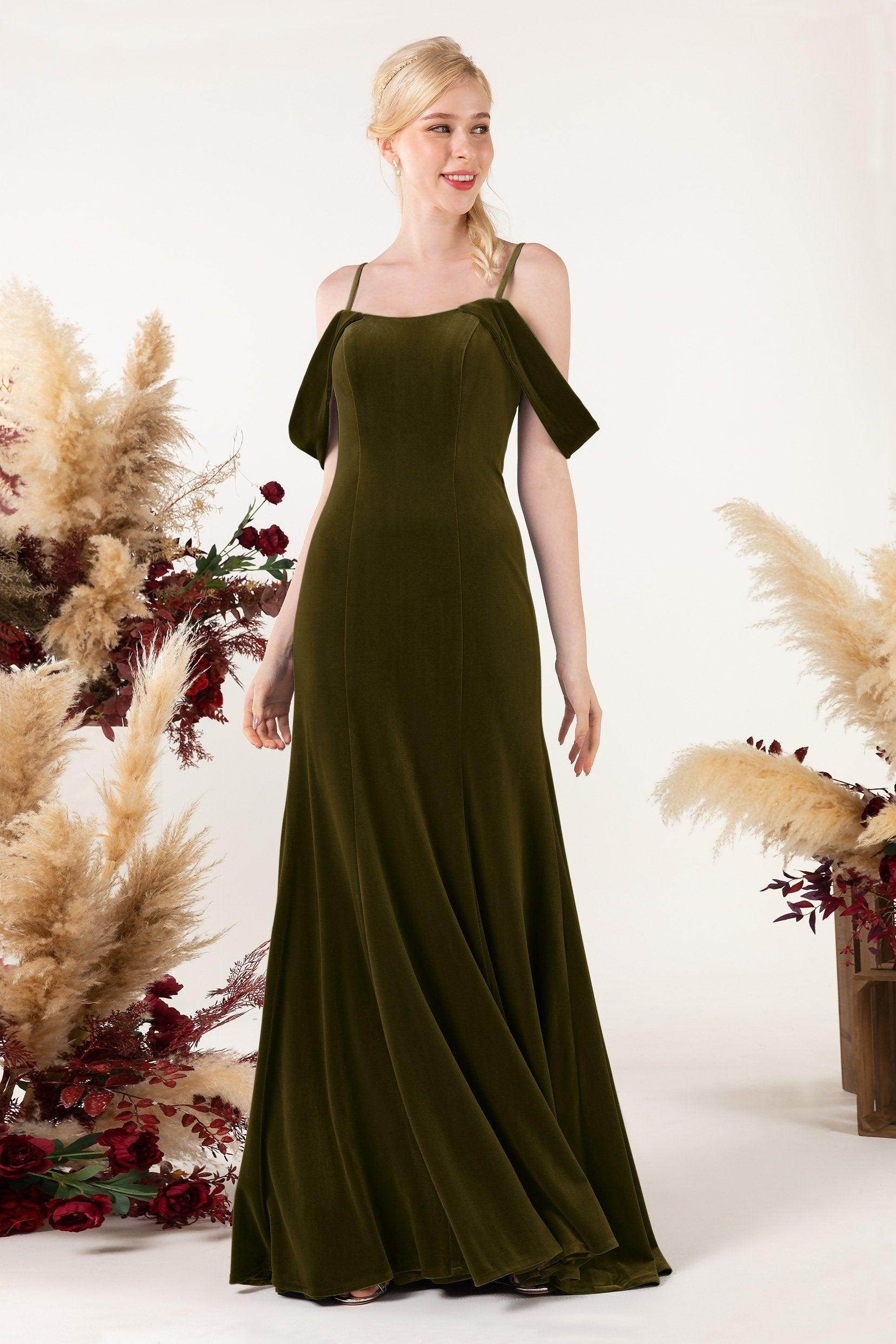 Trumpet Sweep-Brush Train Velvet Bridesmaid Dress Formal Dresses CB0531
