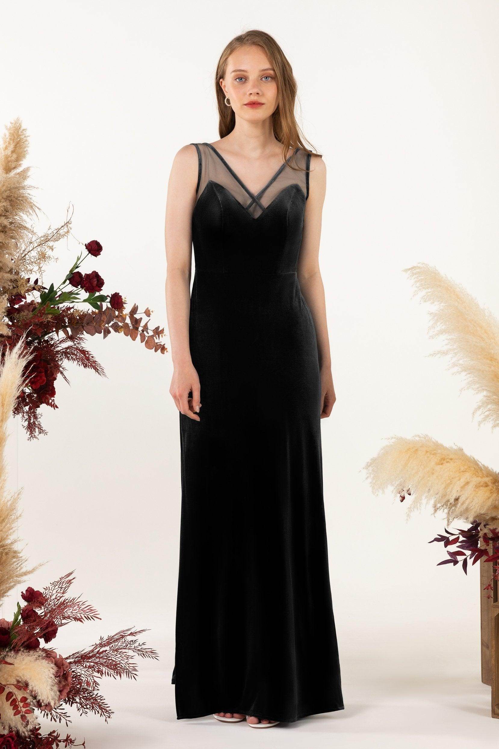 Sheath-Column Floor Length Velvet Bridesmaid Dress Formal Dresses CB0532
