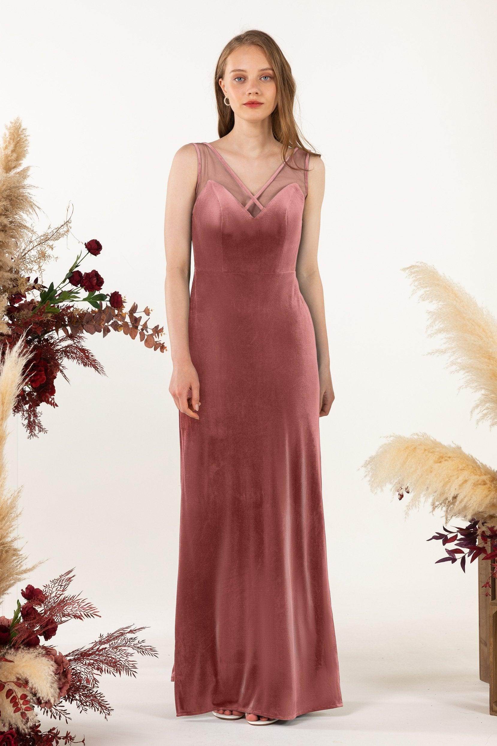 Sheath-Column Floor Length Velvet Bridesmaid Dress Formal Dresses CB0532