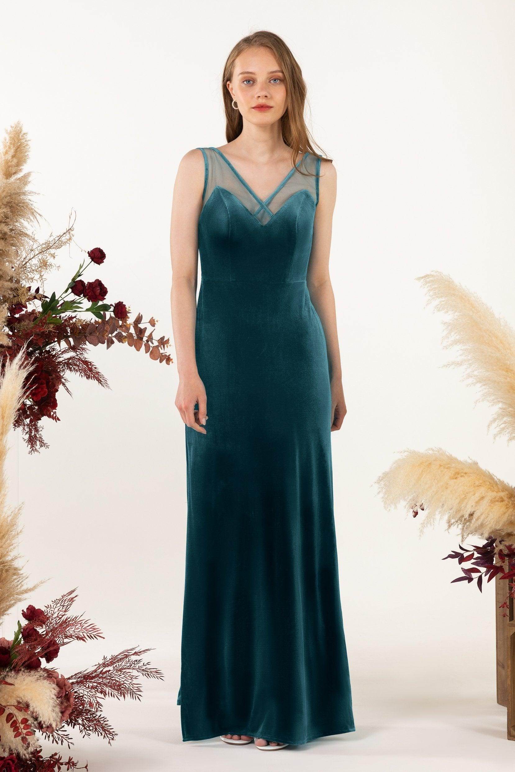 Sheath-Column Floor Length Velvet Bridesmaid Dress Formal Dresses CB0532