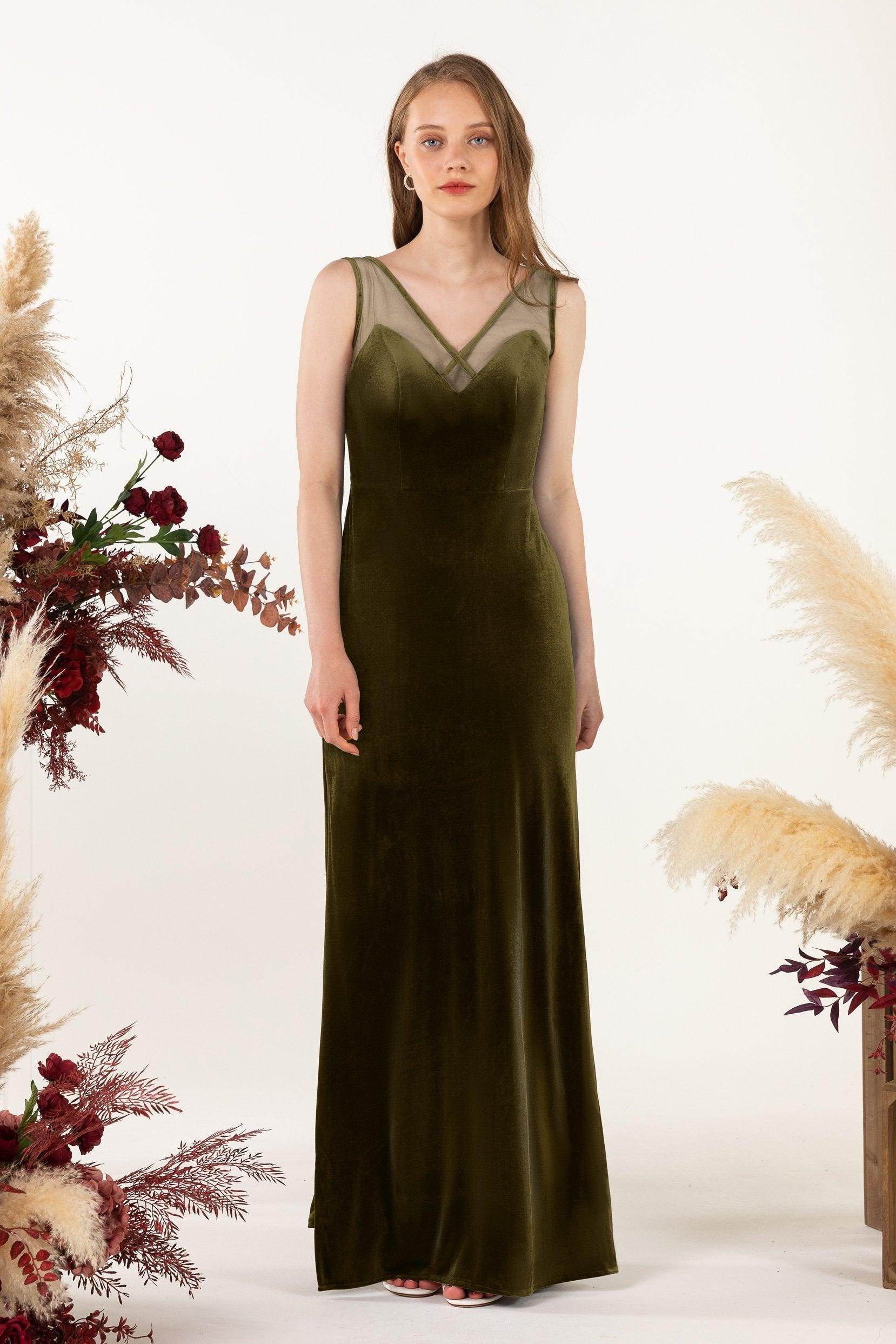 Sheath-Column Floor Length Velvet Bridesmaid Dress Formal Dresses CB0532
