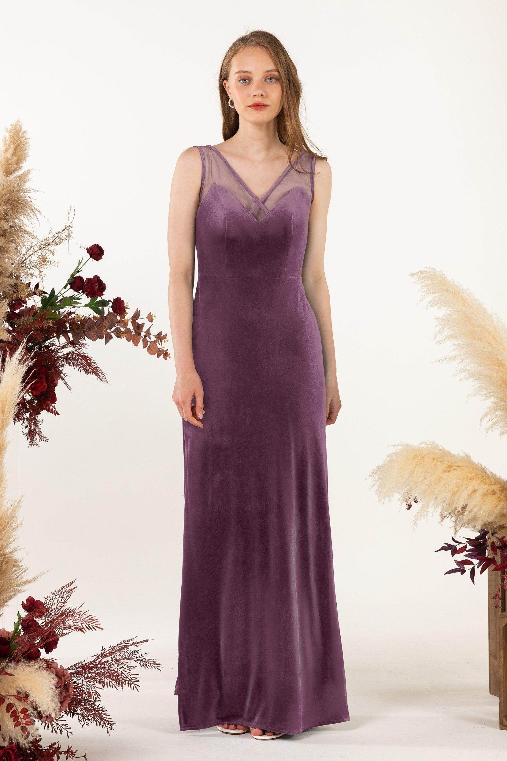 Sheath-Column Floor Length Velvet Bridesmaid Dress Formal Dresses CB0532