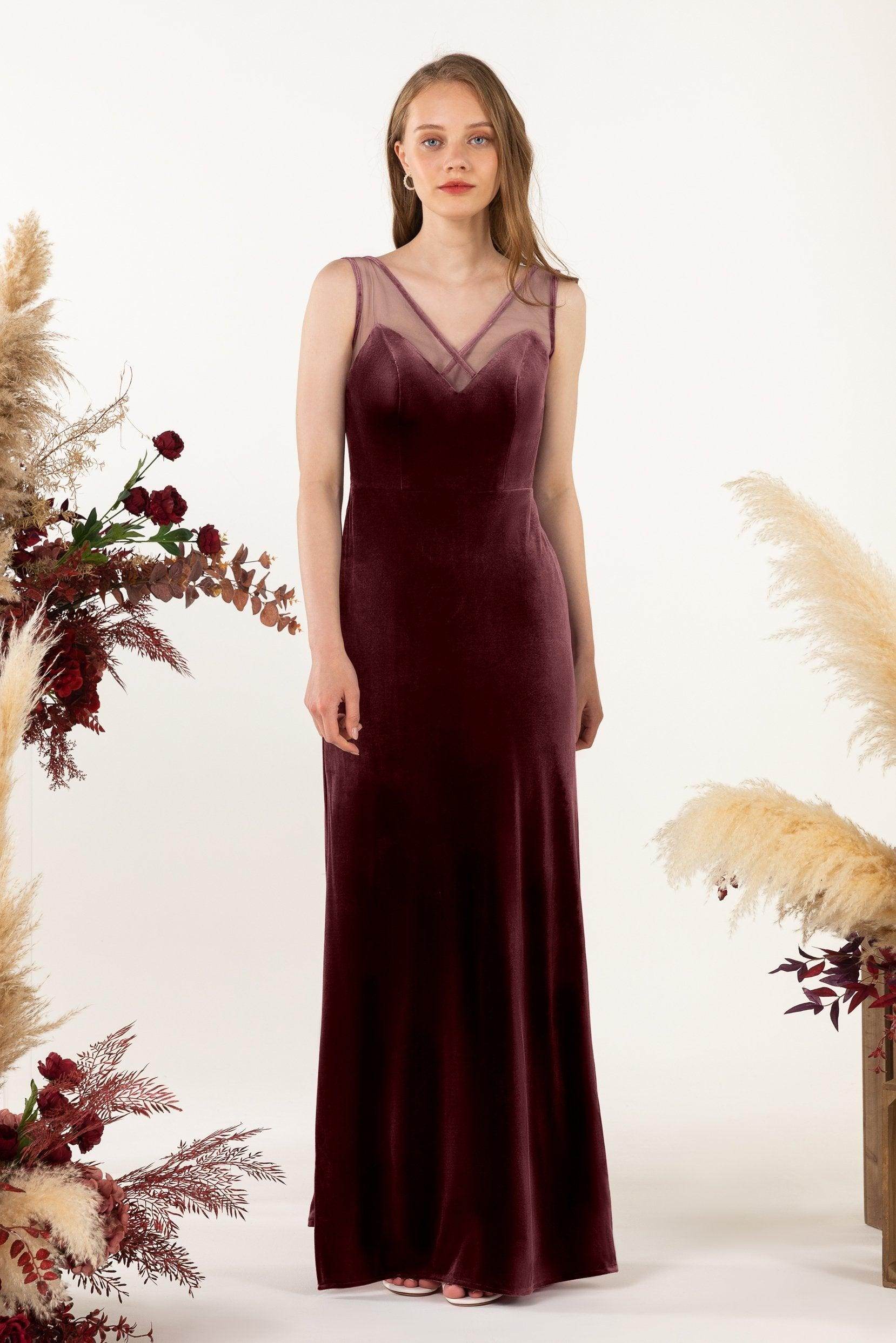 Sheath-Column Floor Length Velvet Bridesmaid Dress Formal Dresses CB0532