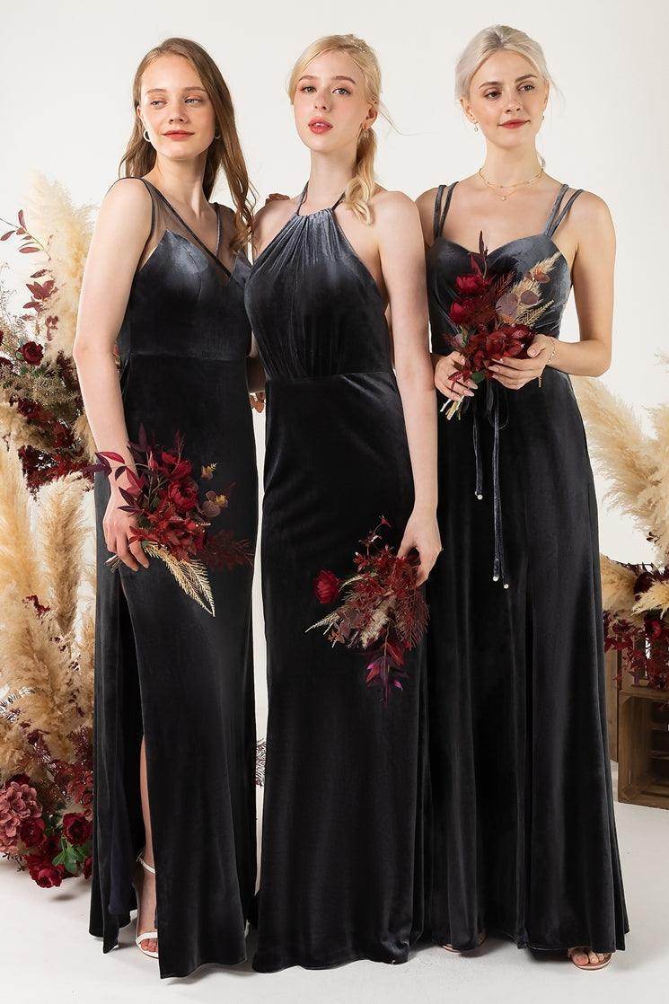 Sheath-Column Floor Length Velvet Bridesmaid Dress Formal Dresses CB0532