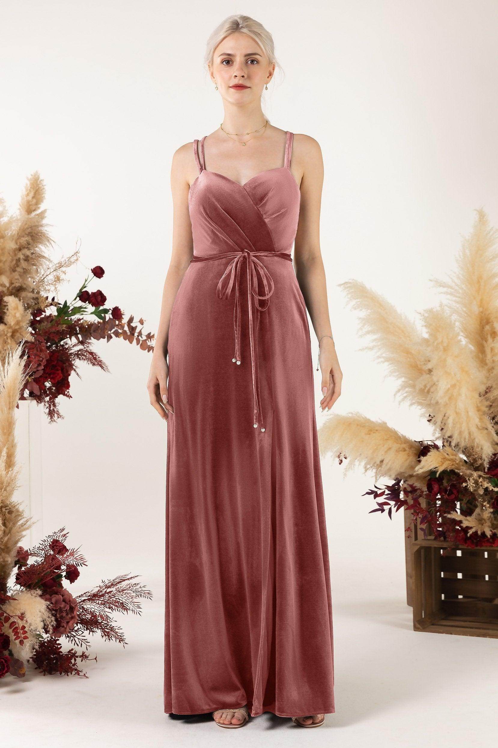 Sheath Sweep-Brush Train Velvet Bridesmaid Dress Formal Dresses CB0533