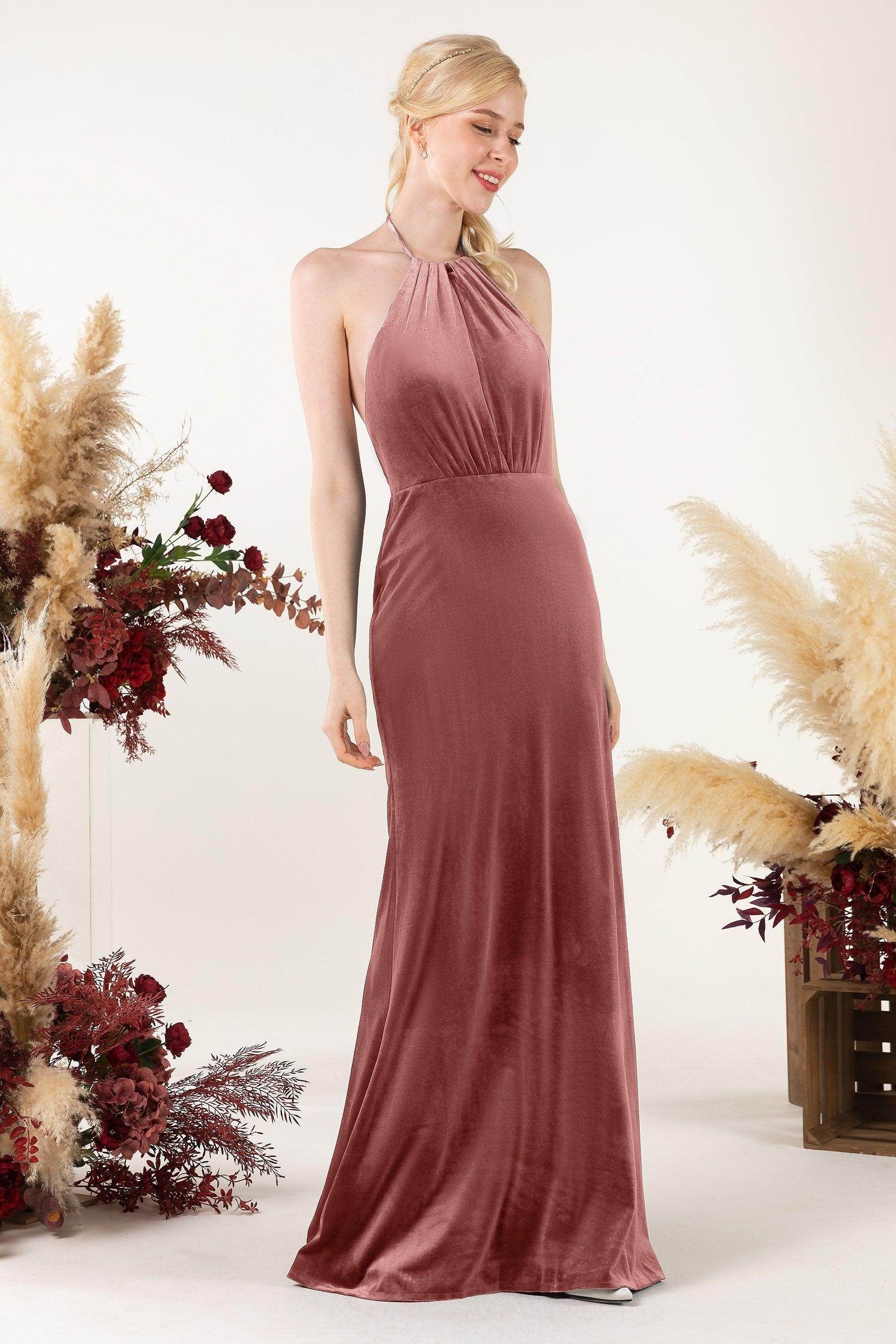 Trumpet Sweep-Brush Train Velvet Bridesmaid Dress Formal Dresses CB0534