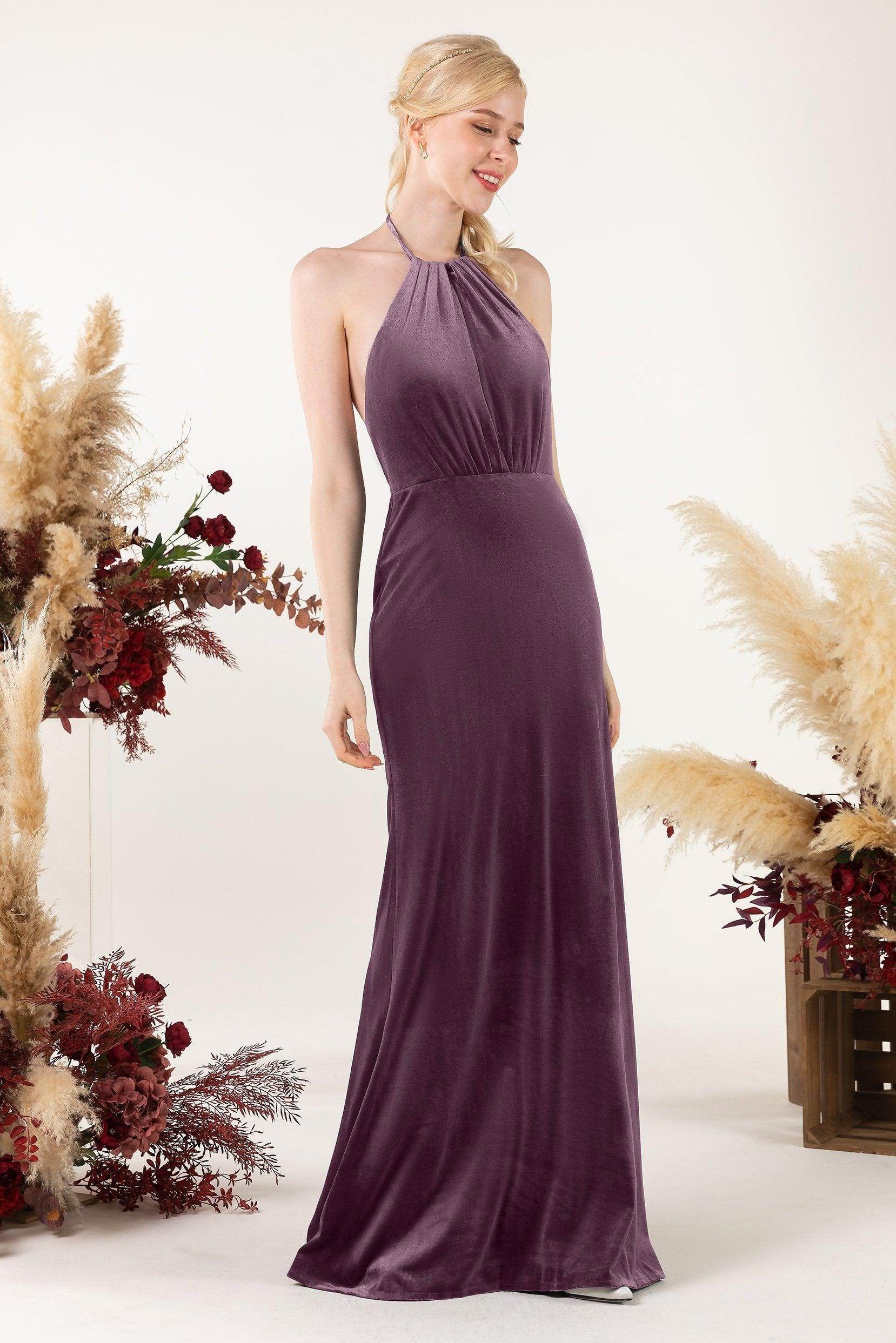 Trumpet Sweep-Brush Train Velvet Bridesmaid Dress Formal Dresses CB0534