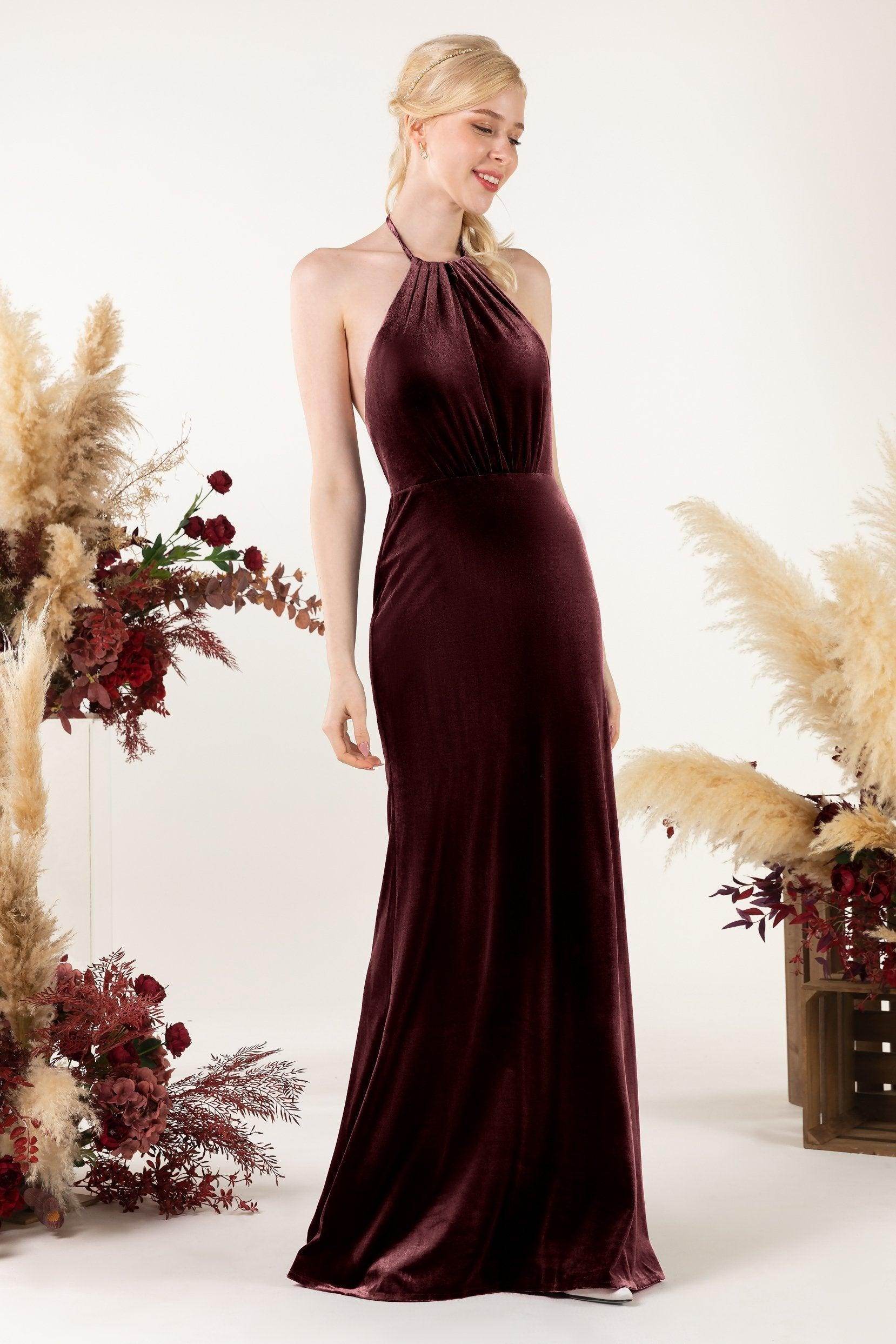 Trumpet Sweep-Brush Train Velvet Bridesmaid Dress Formal Dresses CB0534