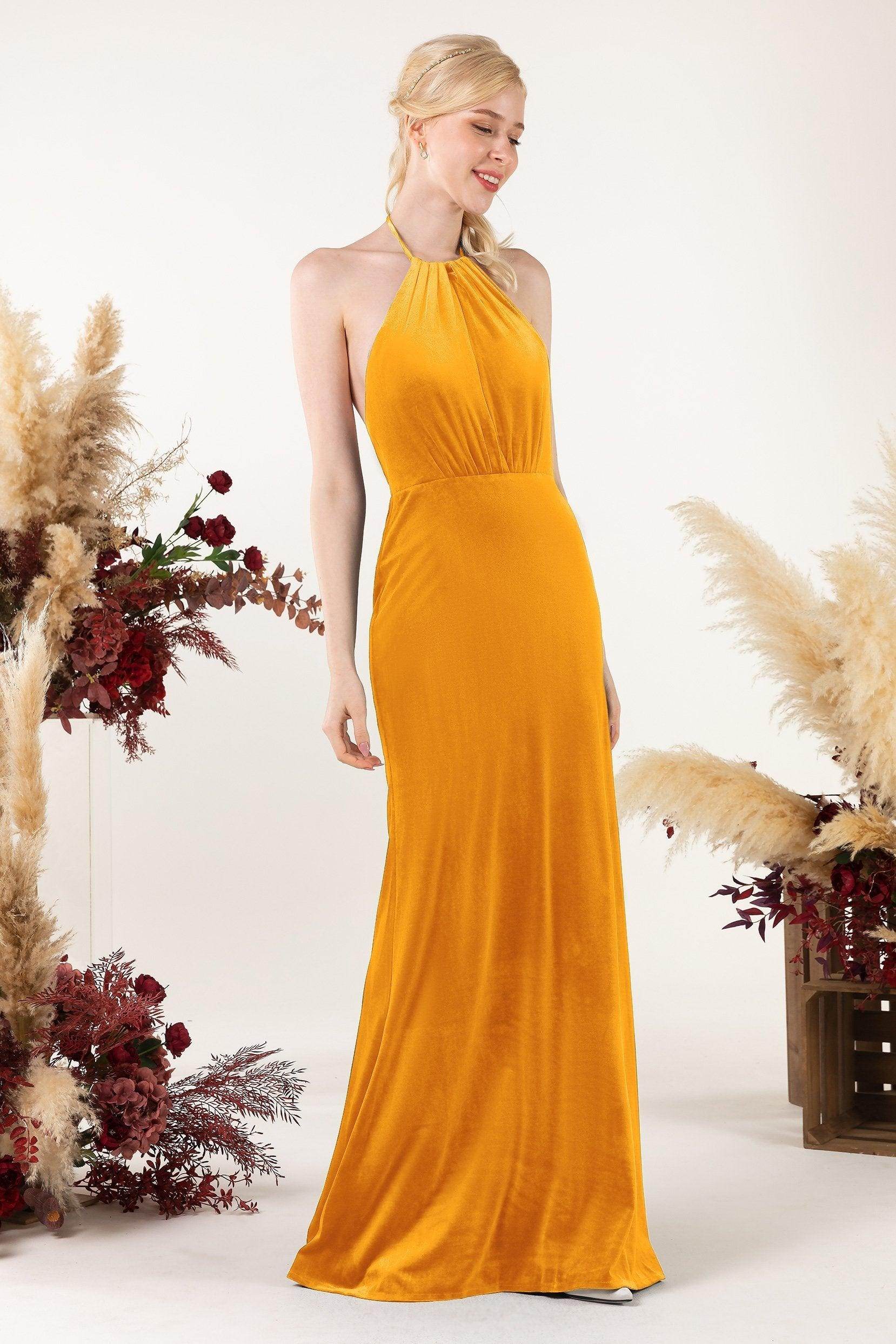 Trumpet Sweep-Brush Train Velvet Bridesmaid Dress Formal Dresses CB0534