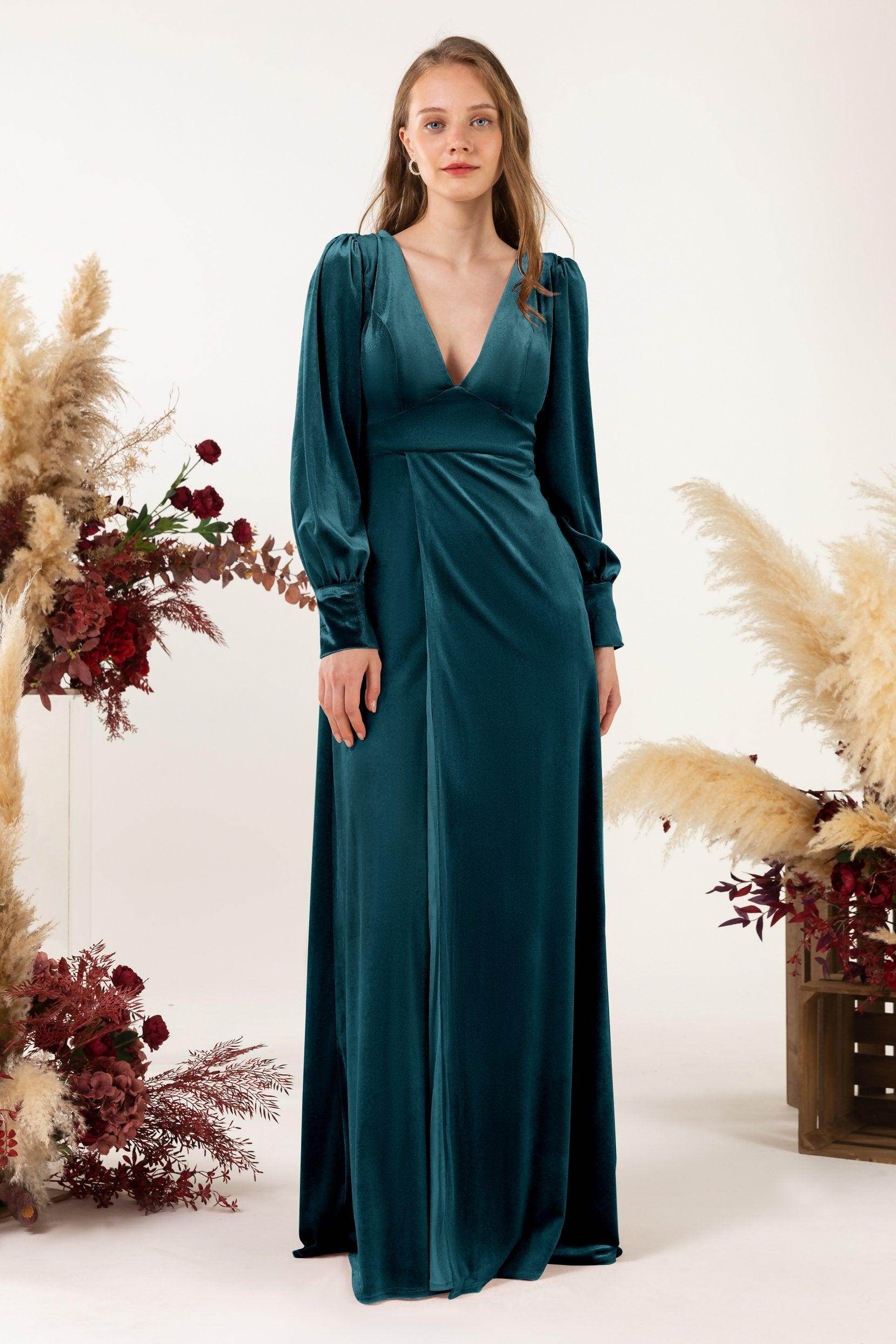 Sheath-Column Floor Length Velvet Bridesmaid Dress Formal Dresses CB0535