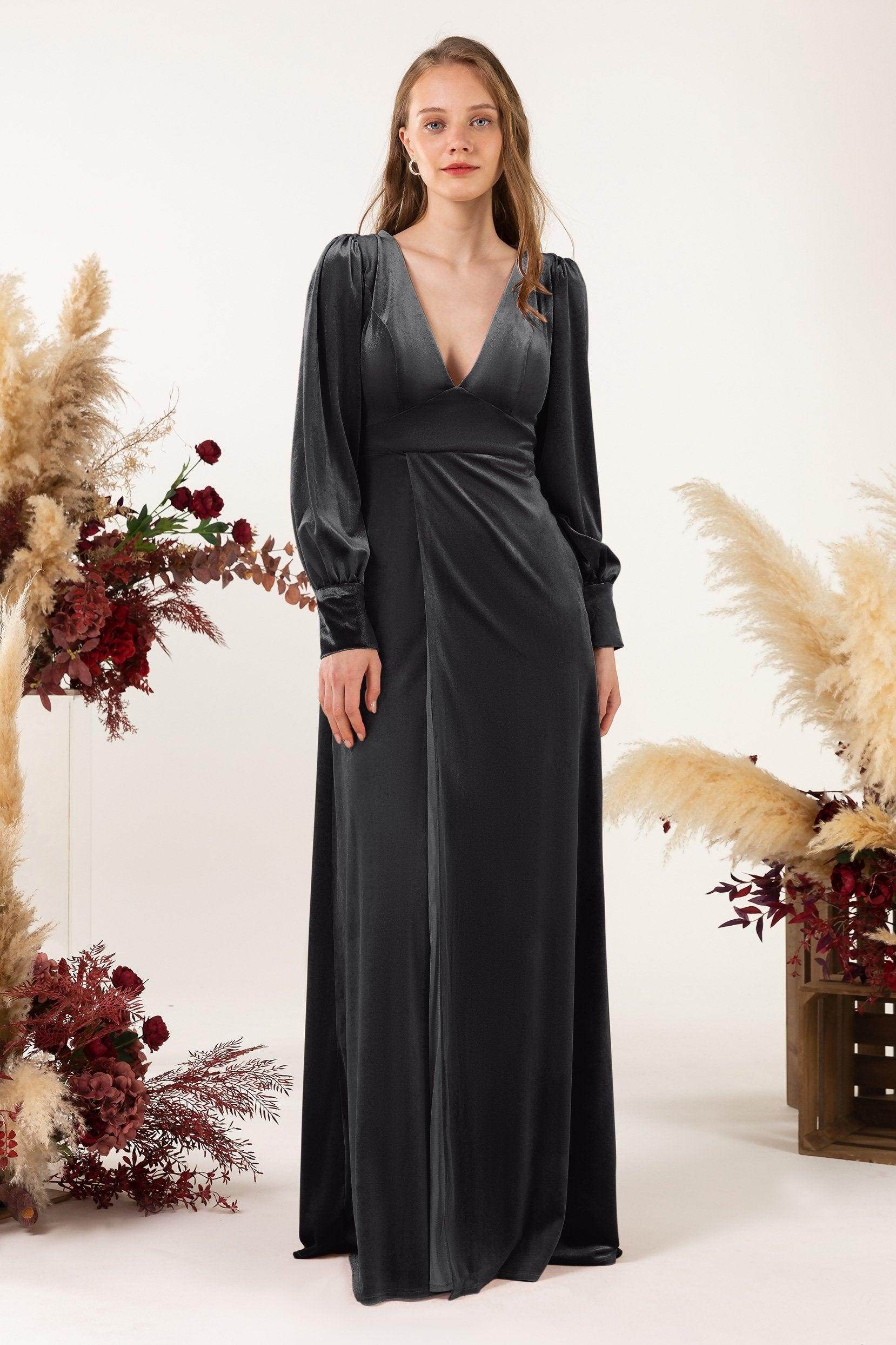 Sheath-Column Floor Length Velvet Bridesmaid Dress Formal Dresses CB0535