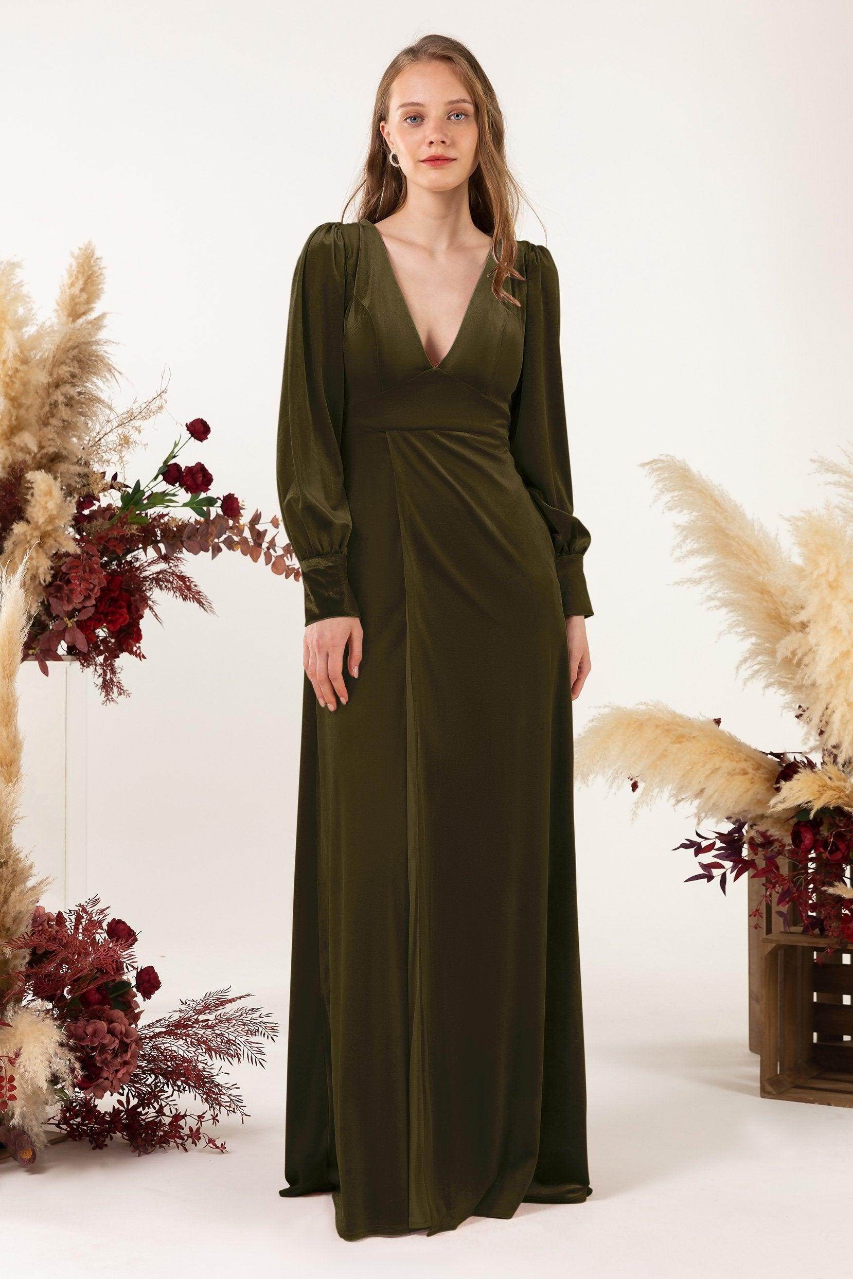 Sheath-Column Floor Length Velvet Bridesmaid Dress Formal Dresses CB0535