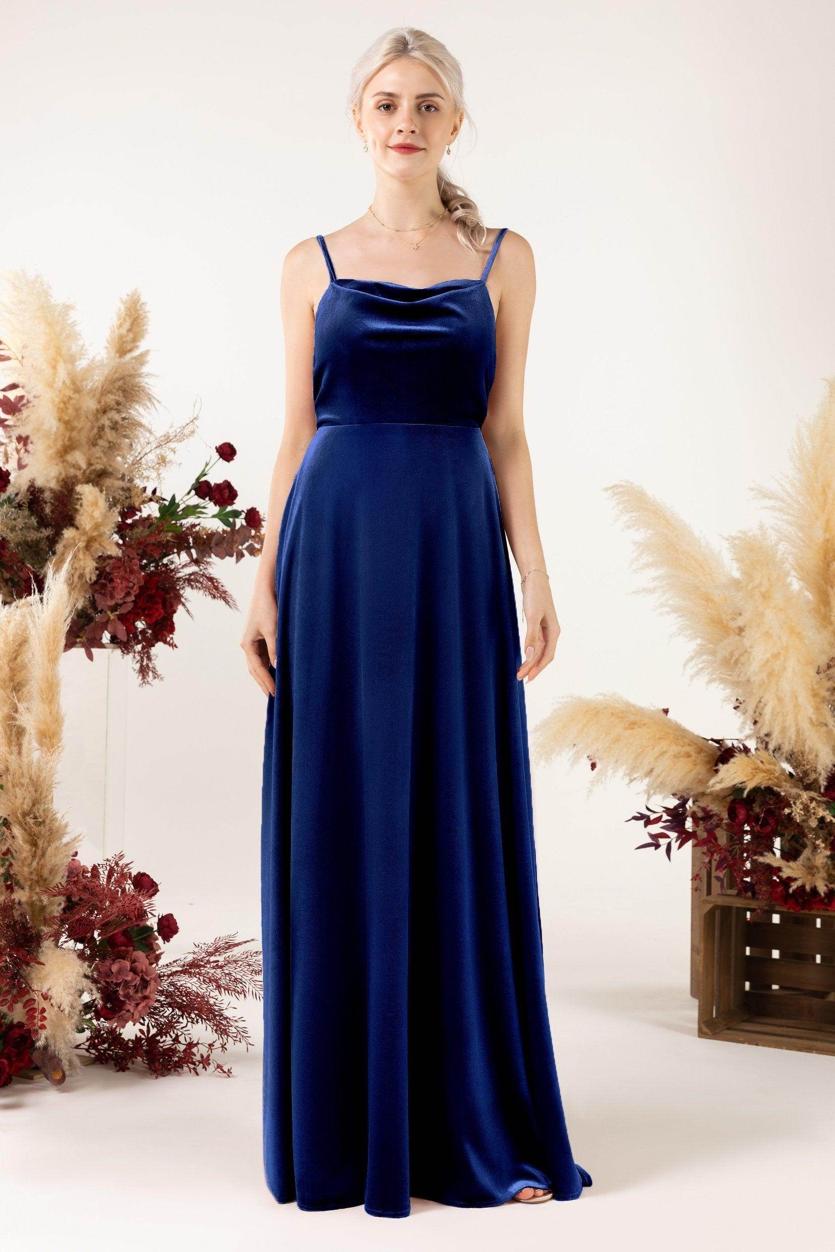 A-Line Sweep-Brush Train Velvet Bridesmaid Dress Formal Dresses CB0536