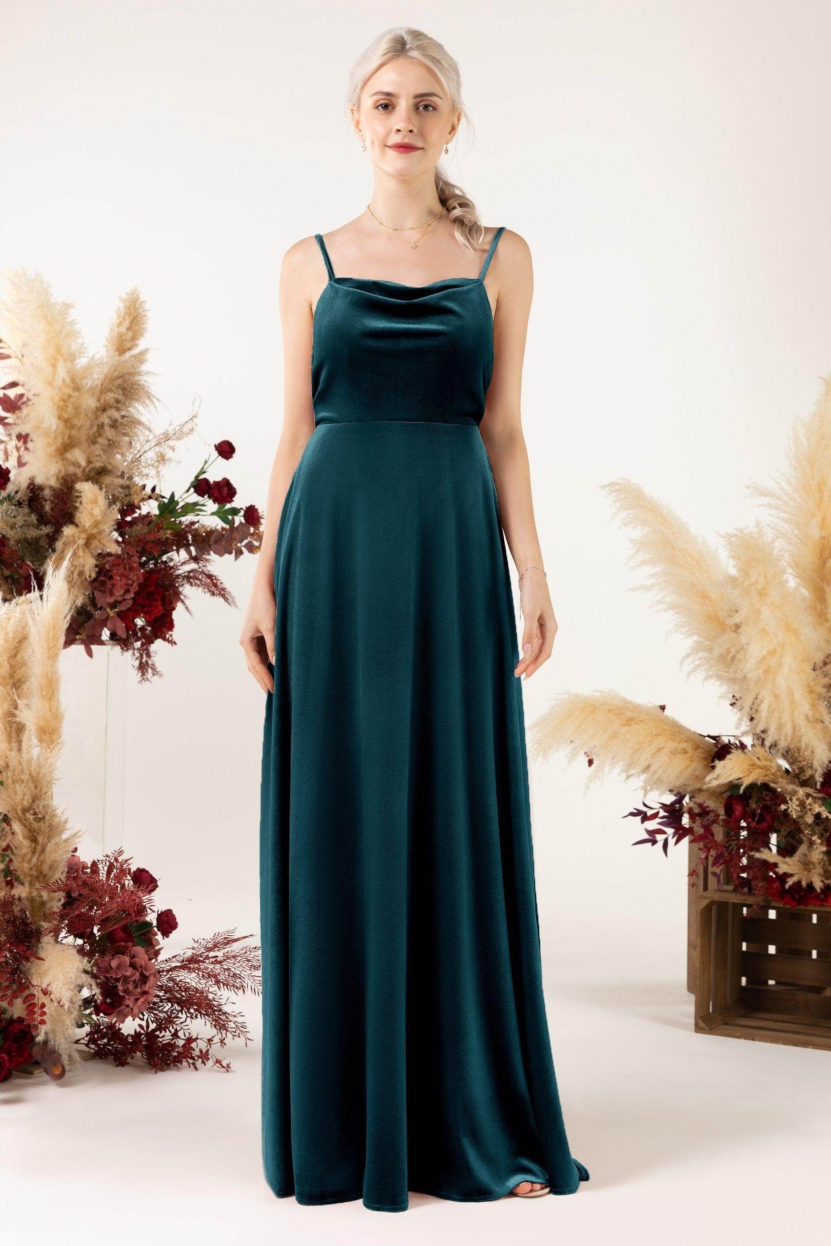 A-Line Sweep-Brush Train Velvet Bridesmaid Dress Formal Dresses CB0536