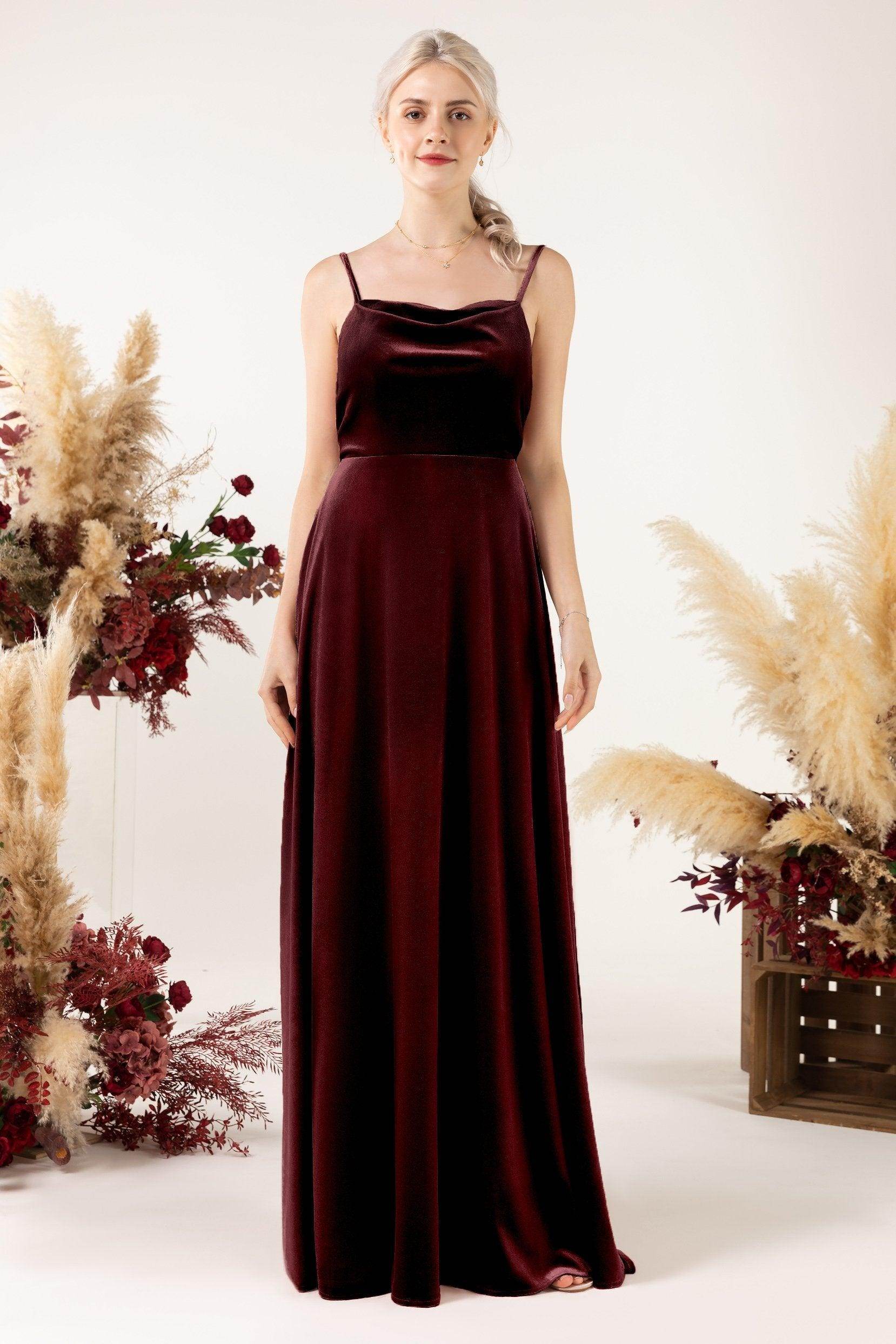 A-Line Sweep-Brush Train Velvet Bridesmaid Dress Formal Dresses CB0536