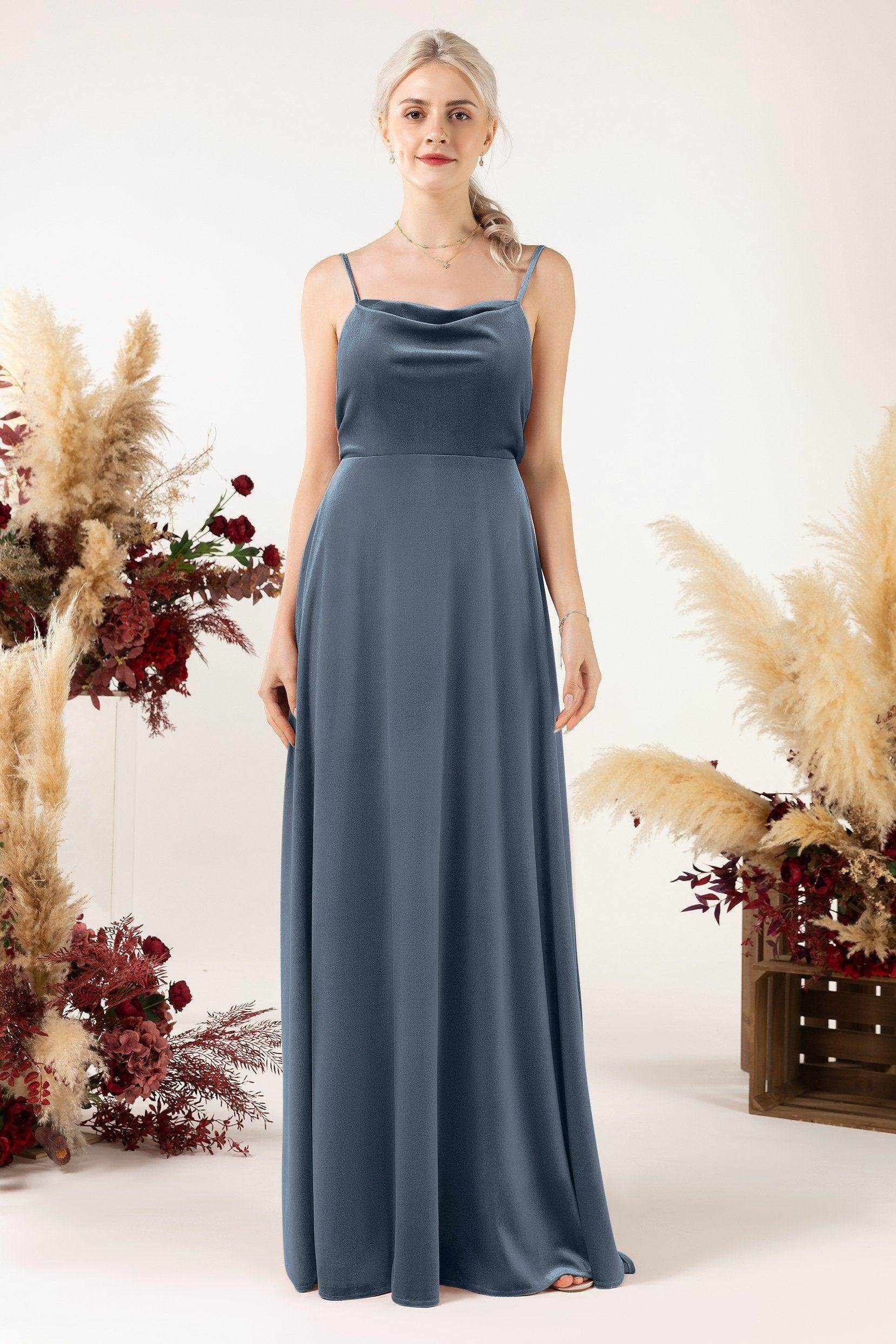 A-Line Sweep-Brush Train Velvet Bridesmaid Dress Formal Dresses CB0536