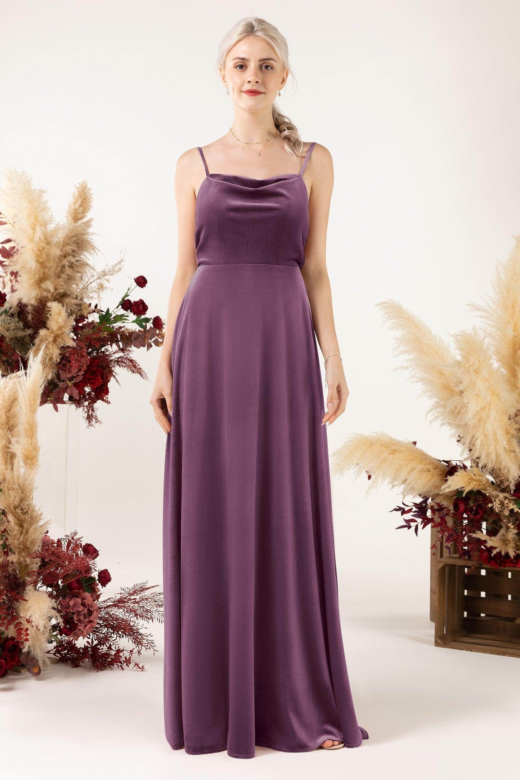 A-Line Sweep-Brush Train Velvet Bridesmaid Dress Formal Dresses CB0536
