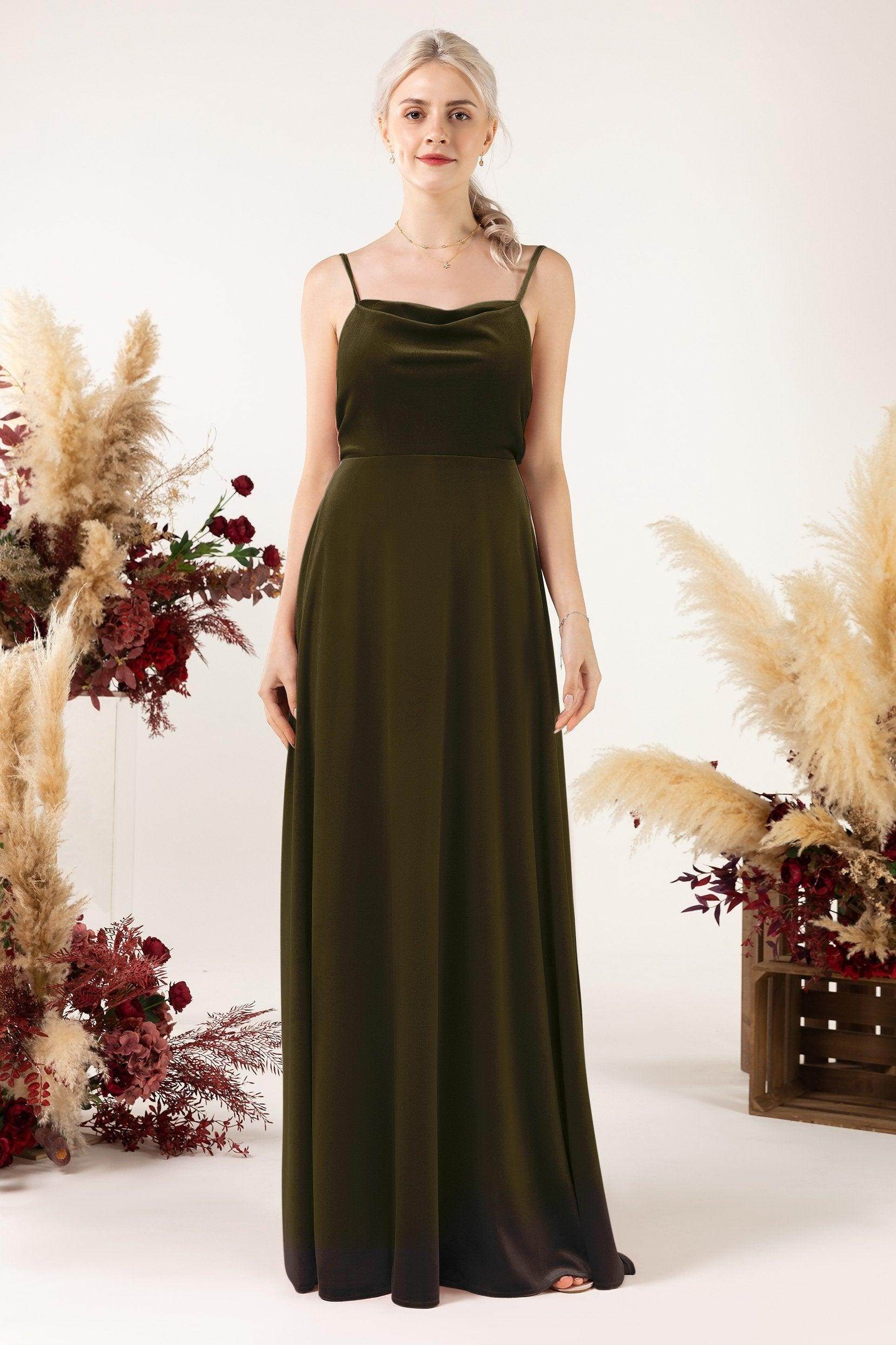 A-Line Sweep-Brush Train Velvet Bridesmaid Dress Formal Dresses CB0536