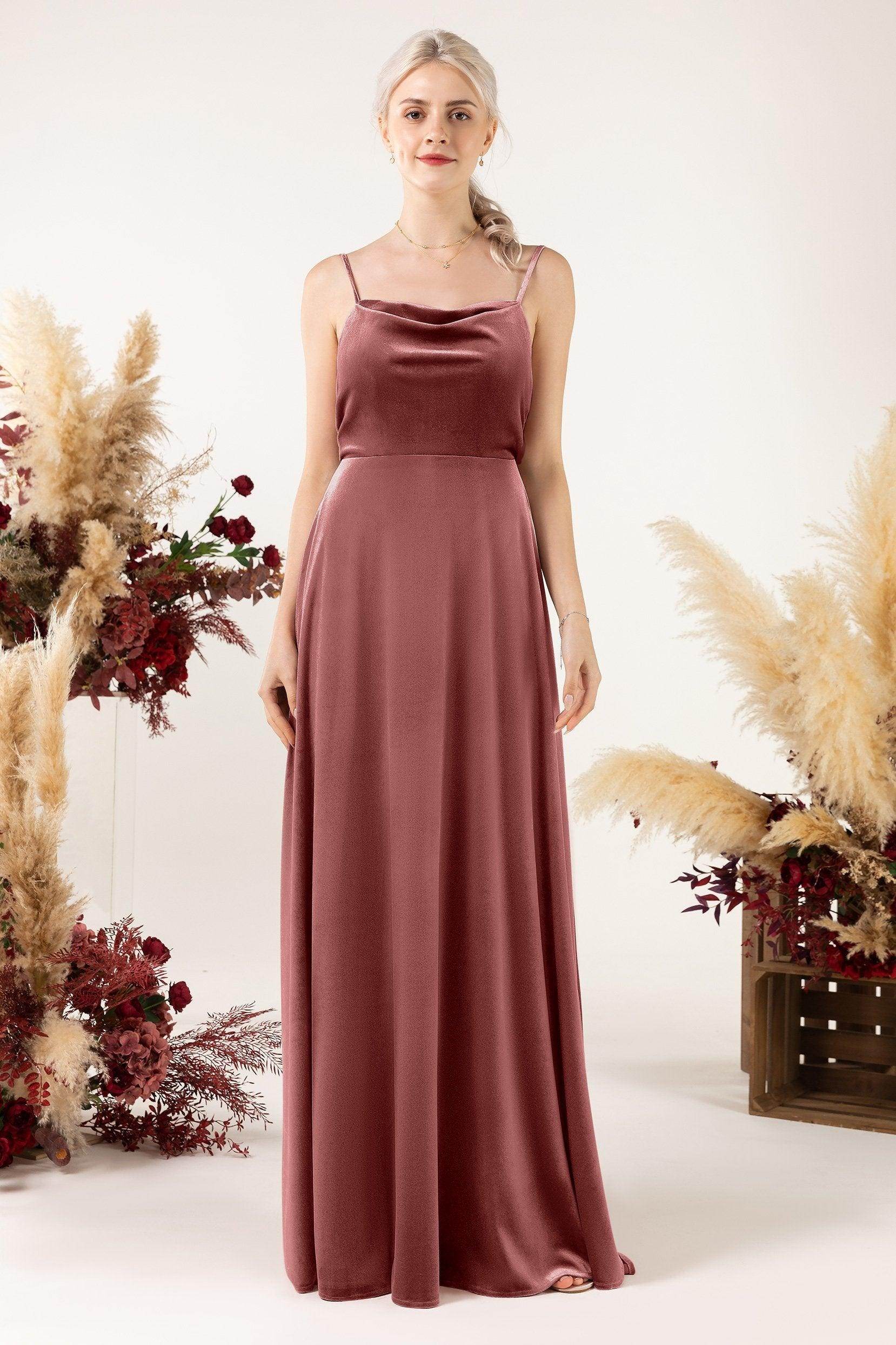 A-Line Sweep-Brush Train Velvet Bridesmaid Dress Formal Dresses CB0536