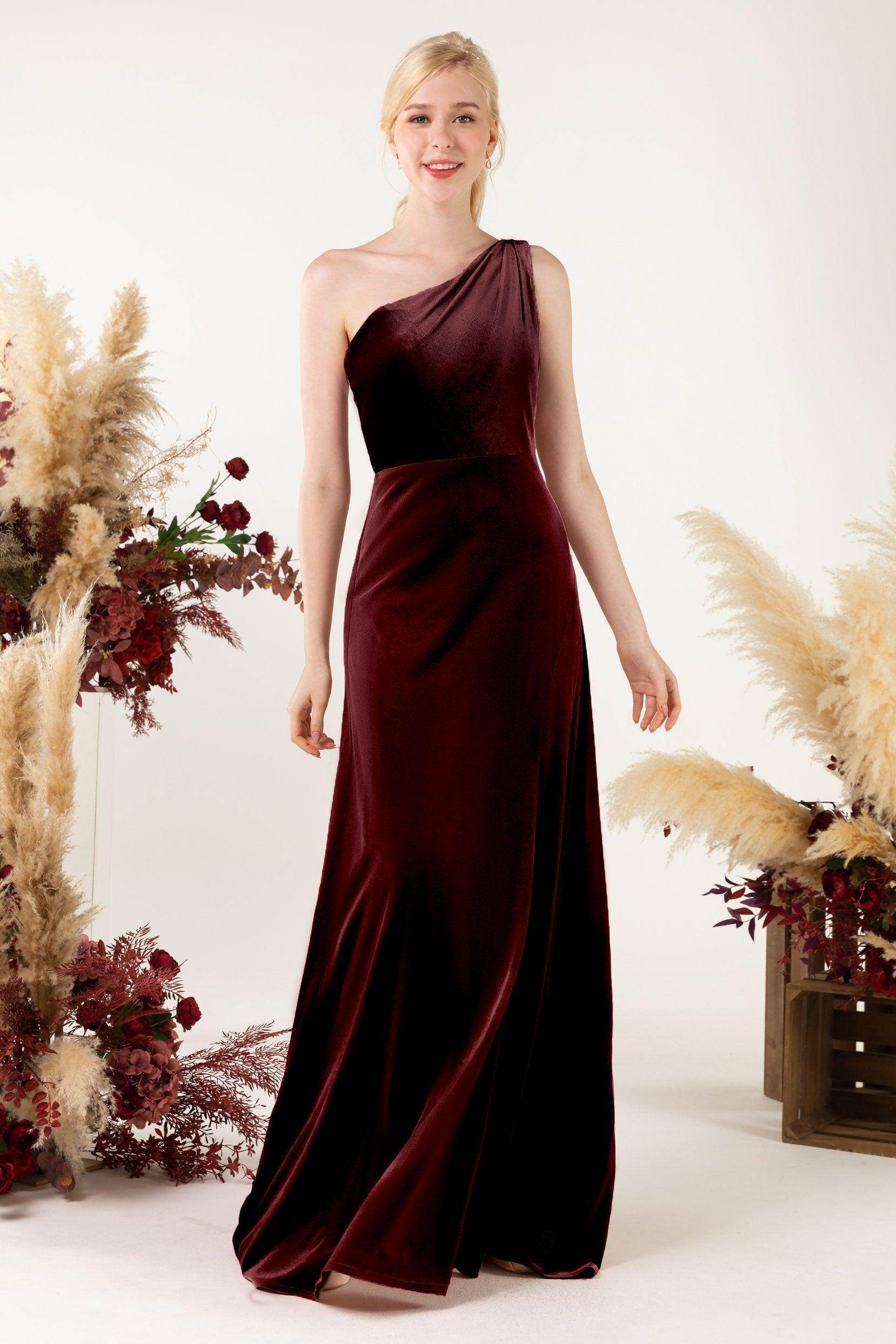 Sheath Sweep-Brush Train Velvet Bridesmaid Dress Formal Dresses CB0537PS