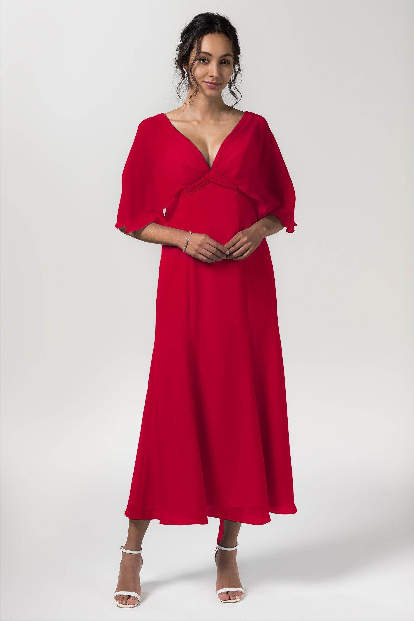 A-Line Tea Length Chiffon Bridesmaid Dress CB0553