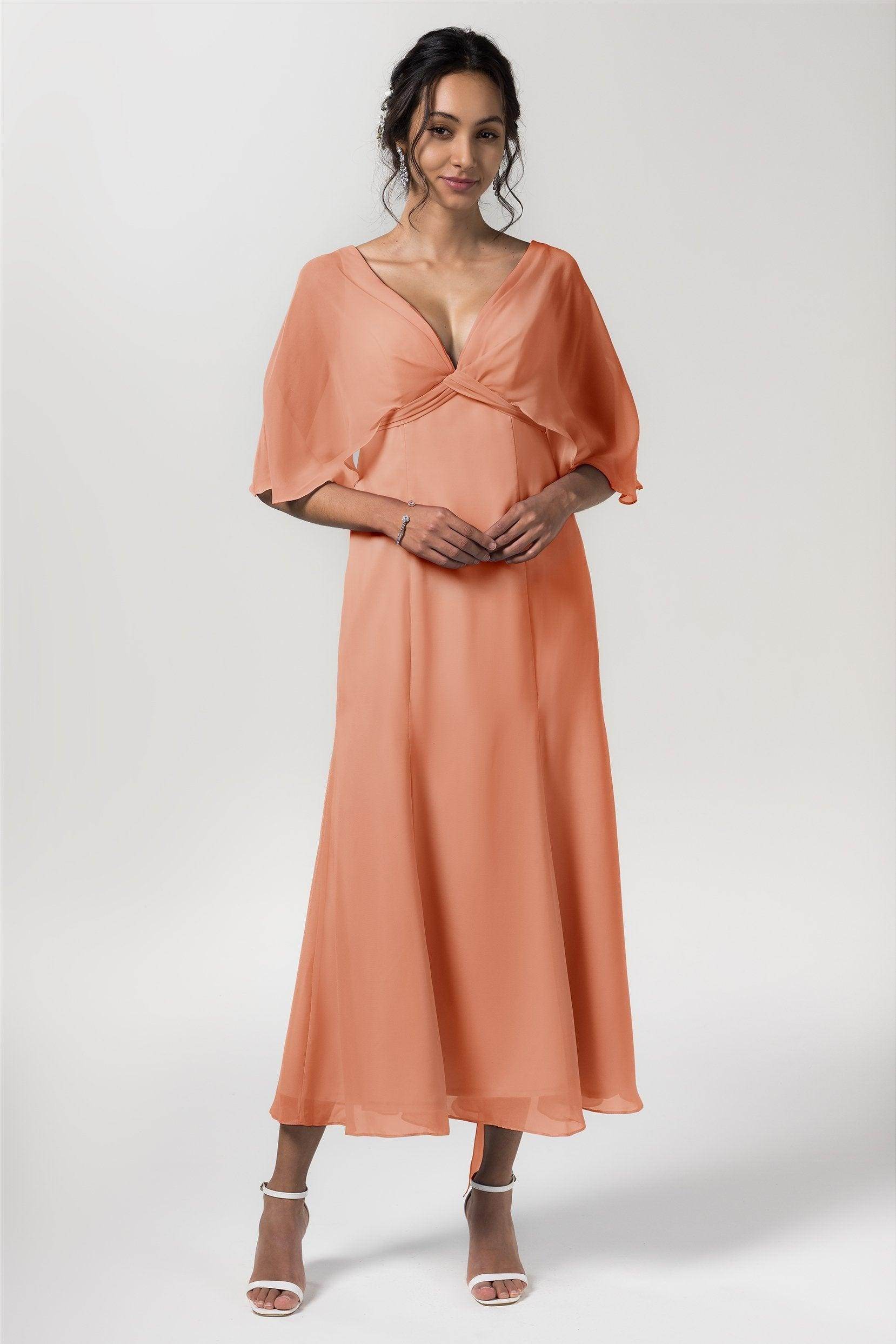 A-Line Tea Length Chiffon Bridesmaid Dress CB0553