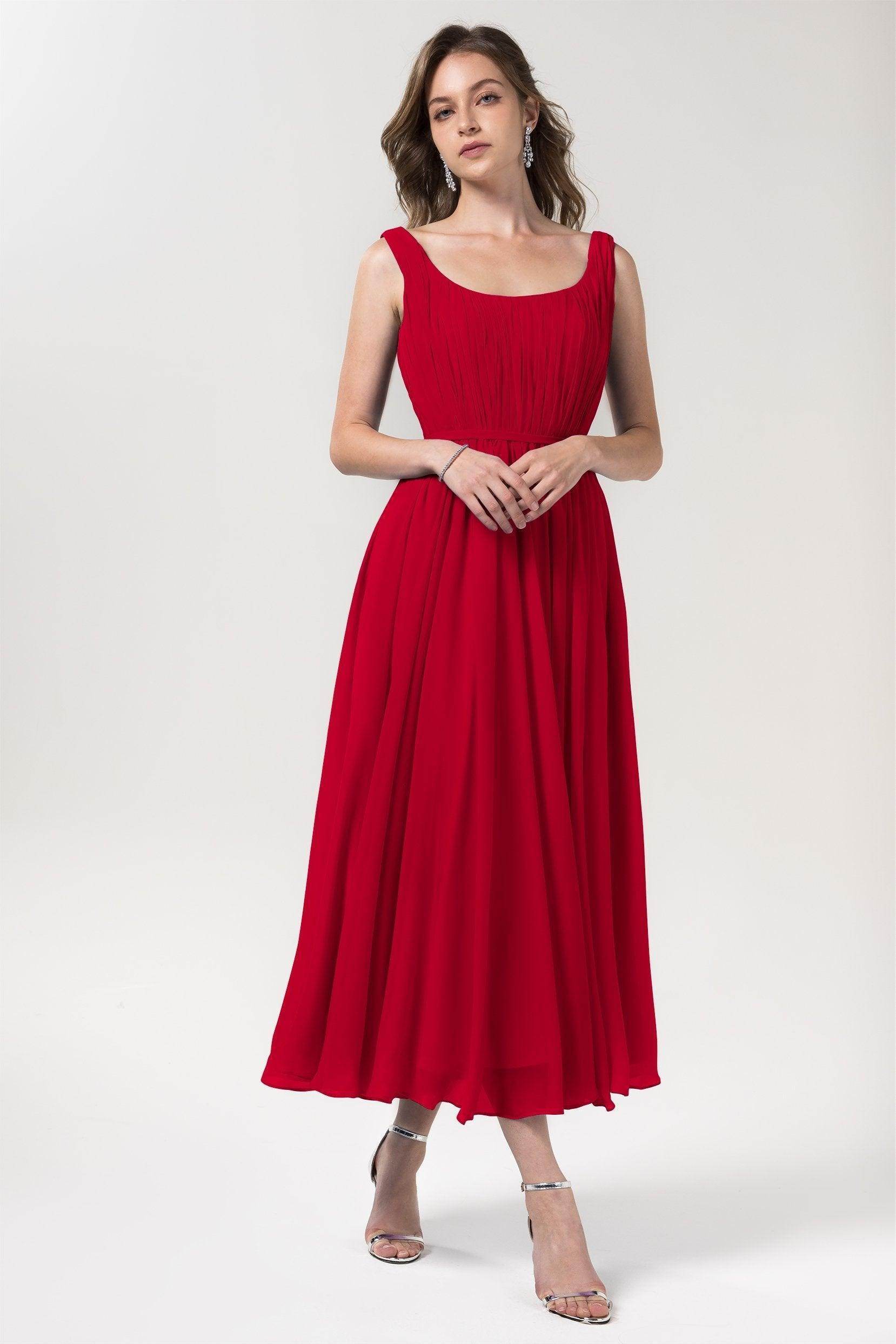 A-Line Tea Length Chiffon Bridesmaid Dress CB0555PS