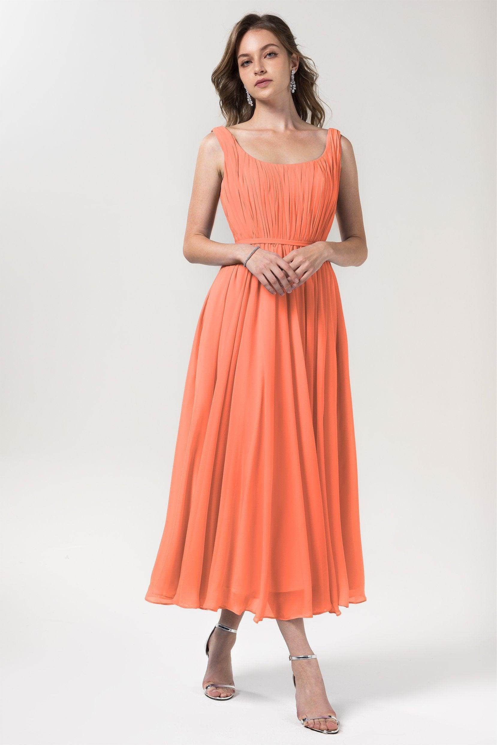A-Line Tea Length Chiffon Bridesmaid Dress CB0555PS