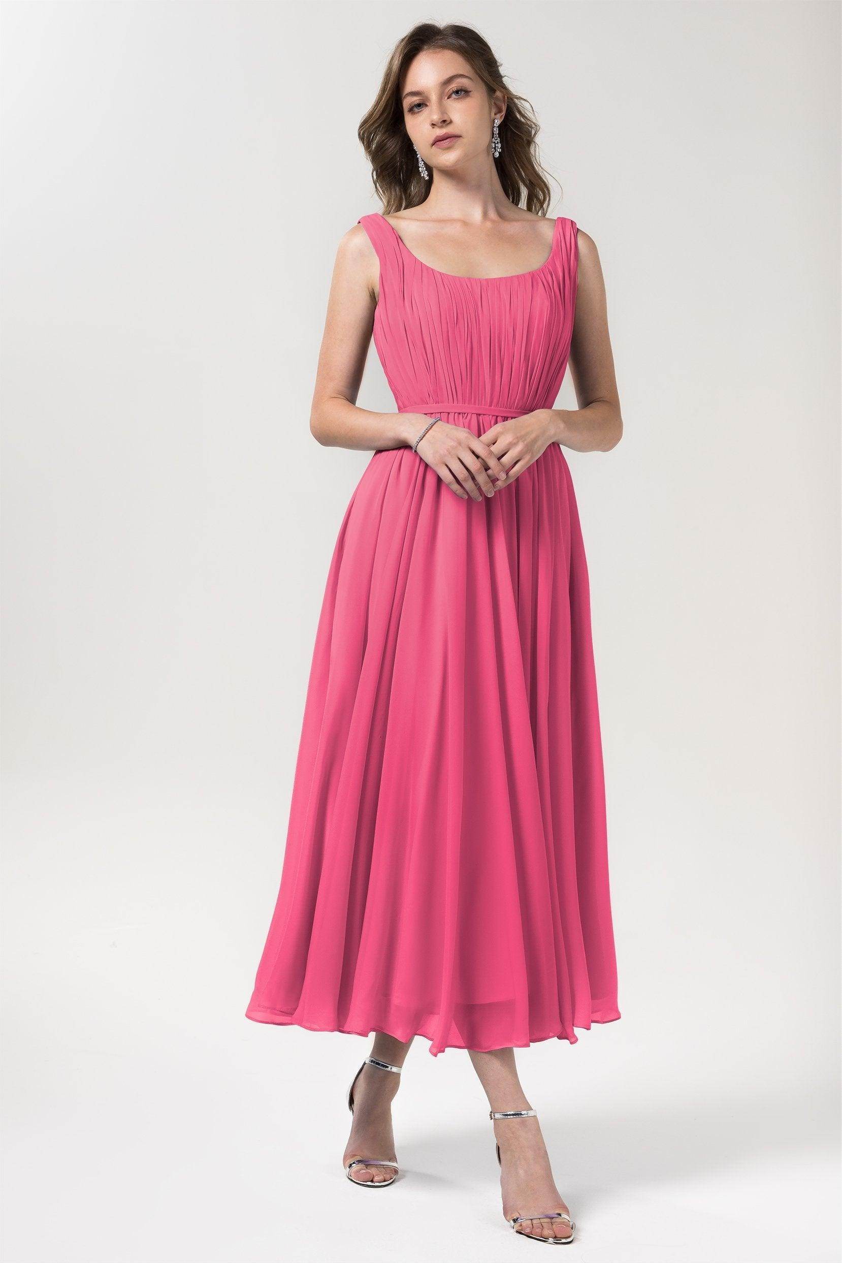 A-Line Tea Length Chiffon Bridesmaid Dress CB0555PS